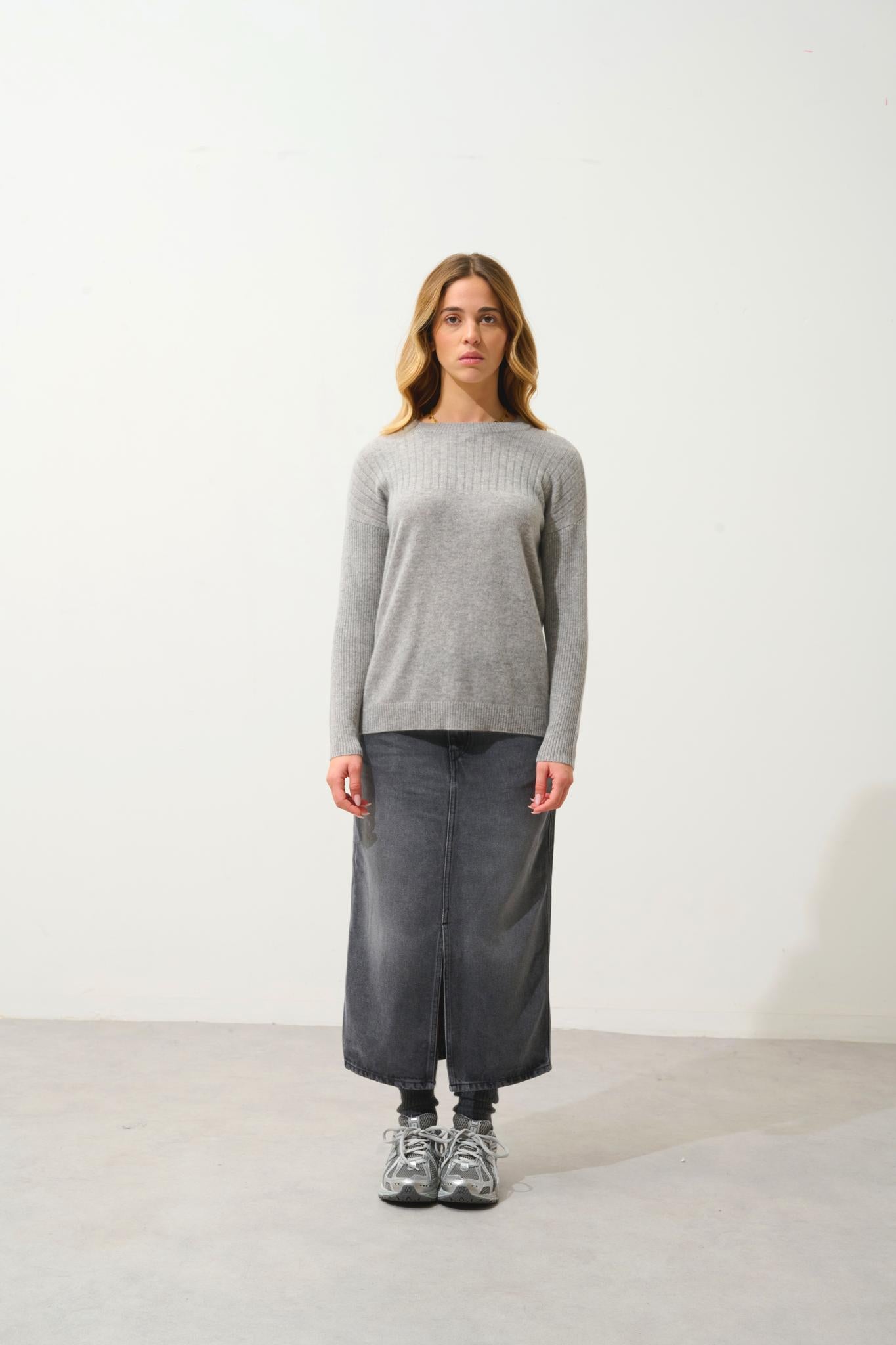 DARIA Pullover mit Rundhalsausschnitt Wolke meliert 100% Kaschmir