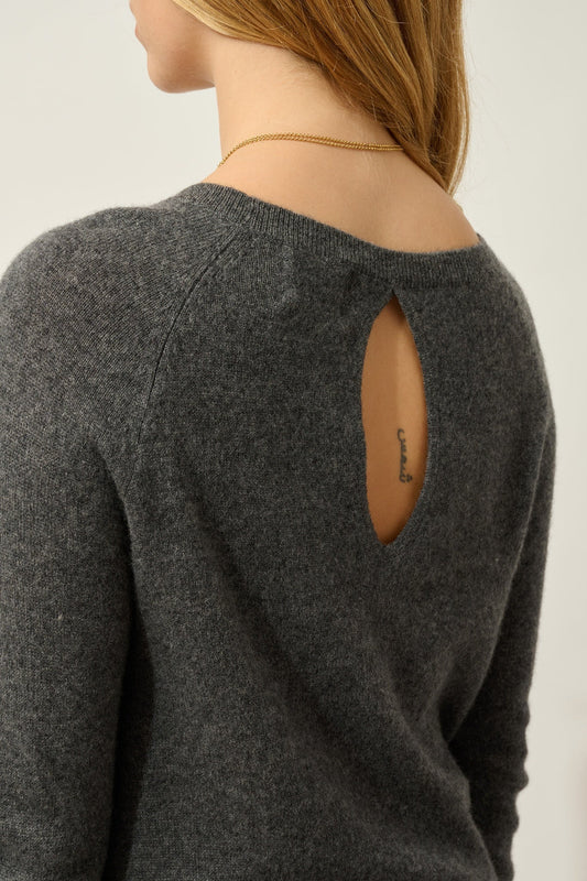 DIBONA Pullover Boot-Kragen Tropfen Rücken anthrazit meliert 100% Kaschmir