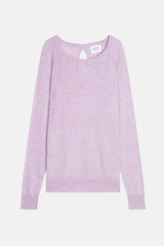 dibona pull col bateau goutte dos mauve chiné 100% cachemire