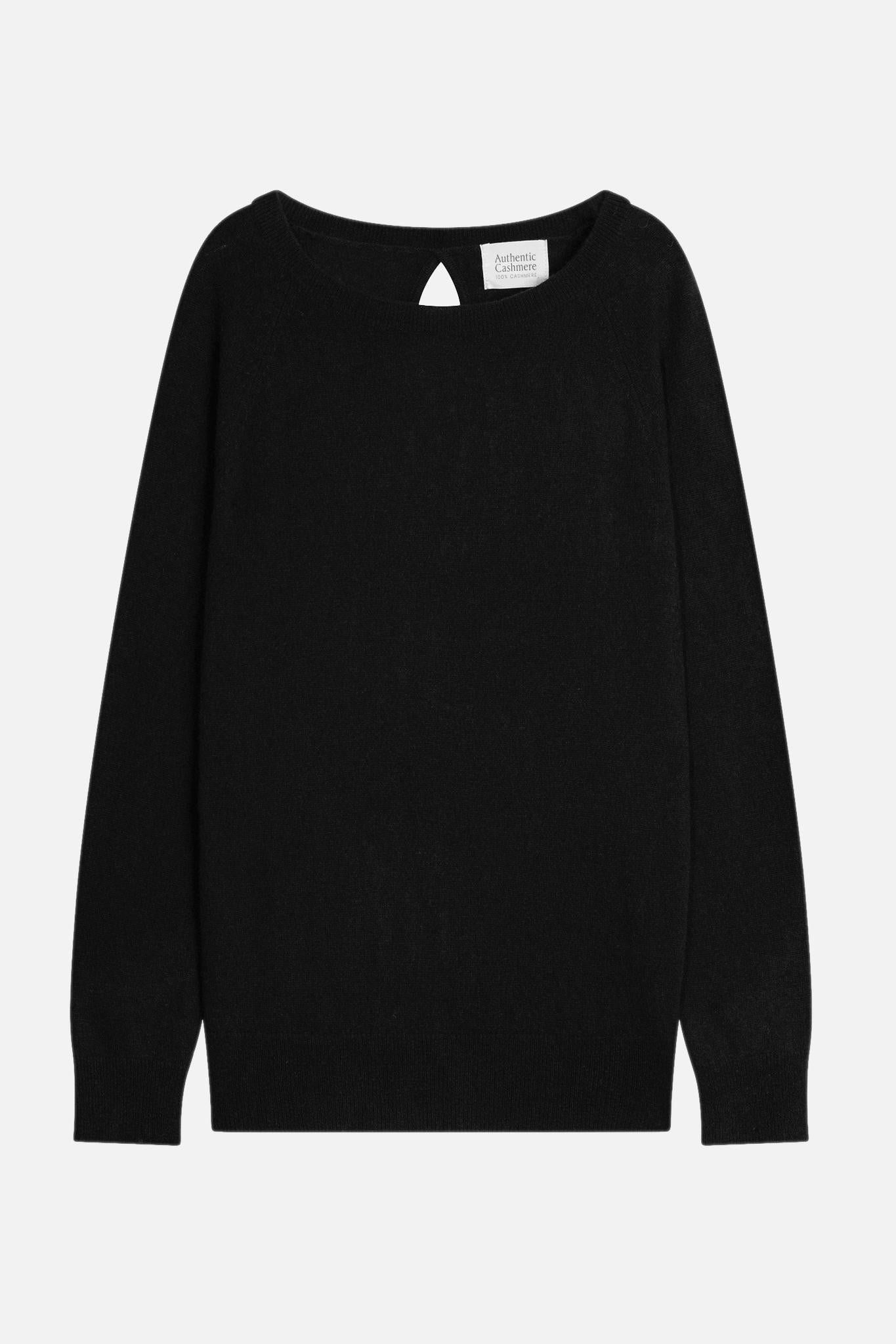 DIBONA black boat-neck drop-back sweater 100% cashmere Authentic