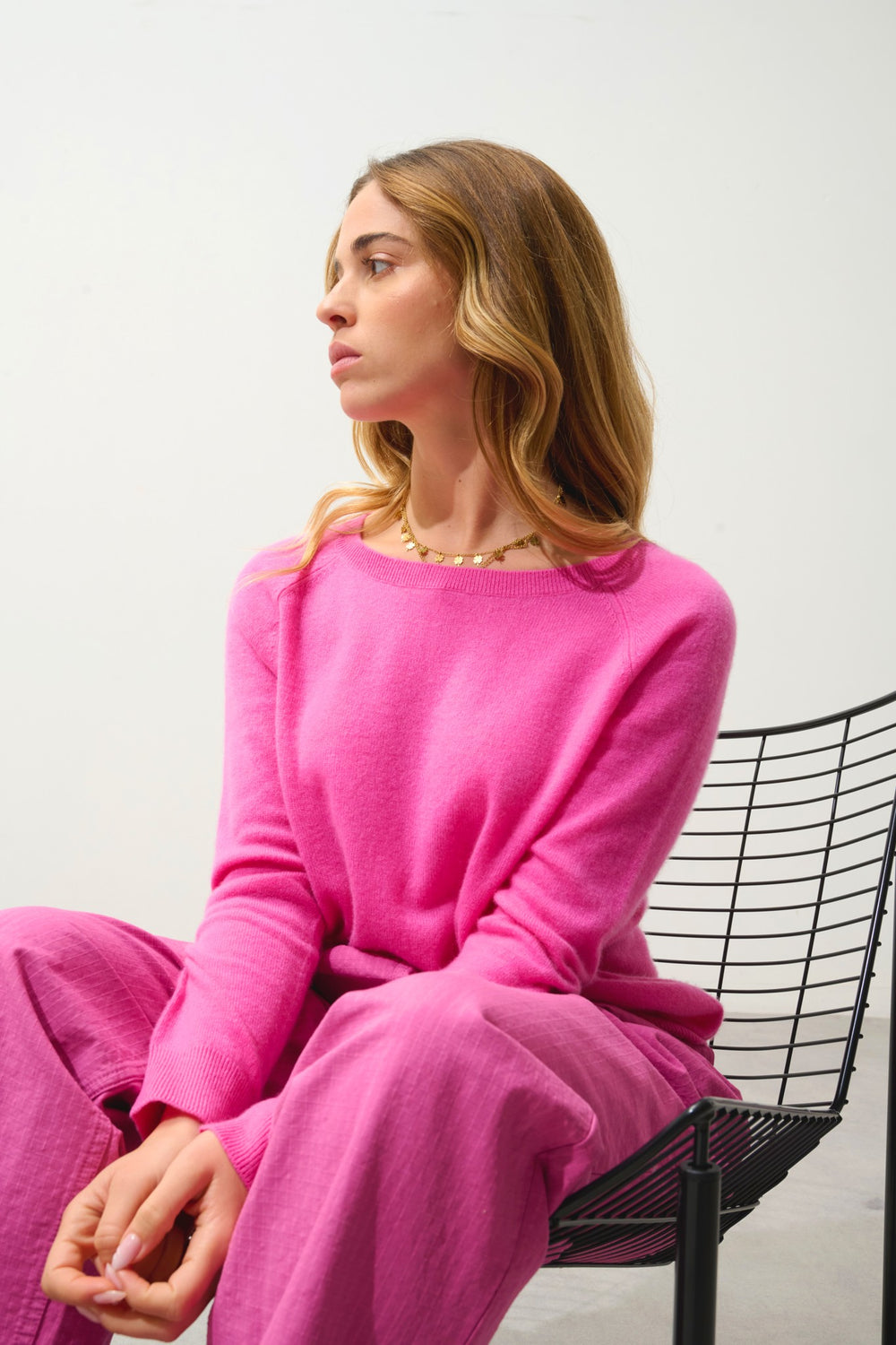 dibona pull col bateau goutte dos rose 100% cachemire