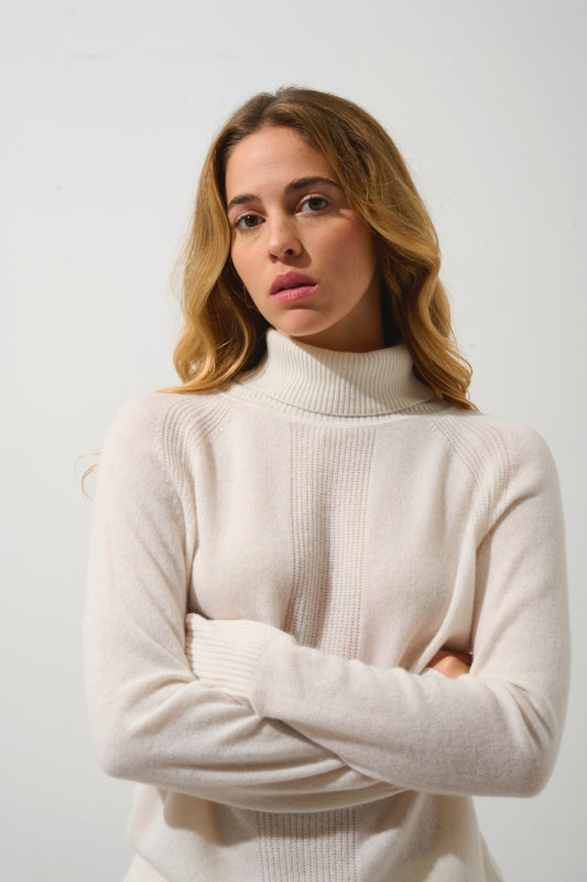 DOLCE pull col roulé ivoire 100% cachemire