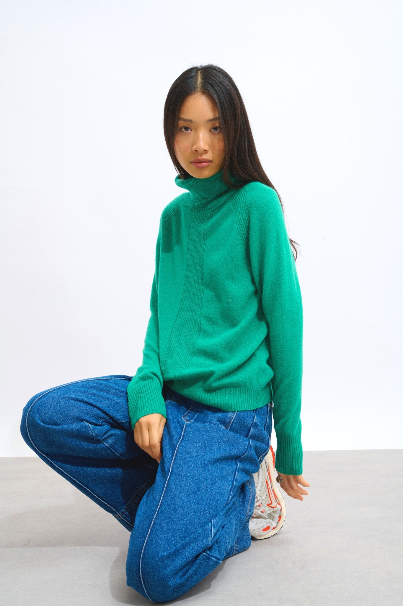 dolce pull col roulé menthe 100% cachemire