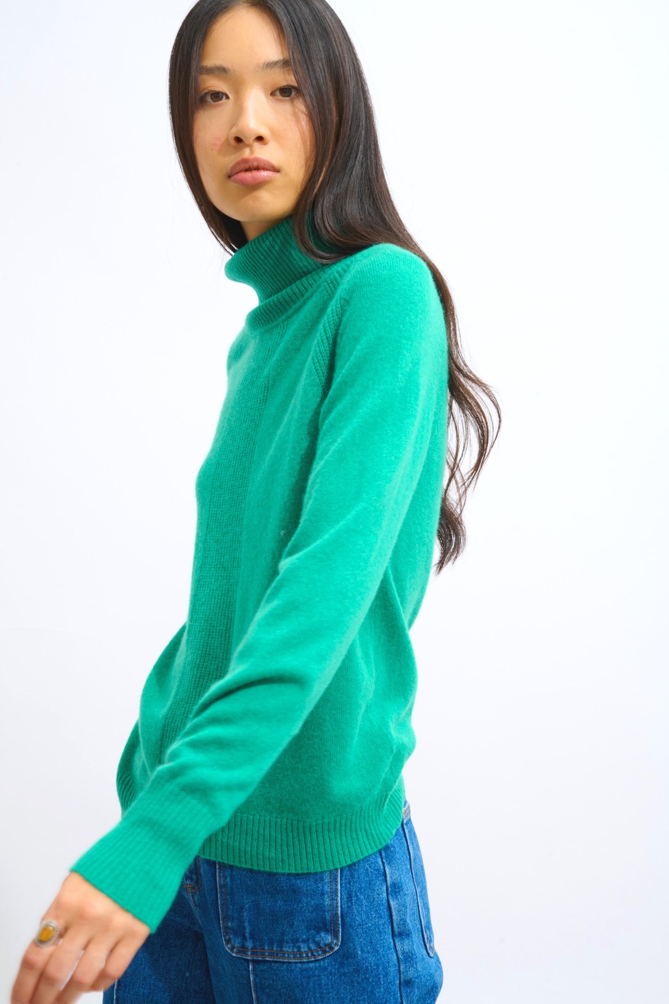 dolce pull col roulé menthe 100% cachemire