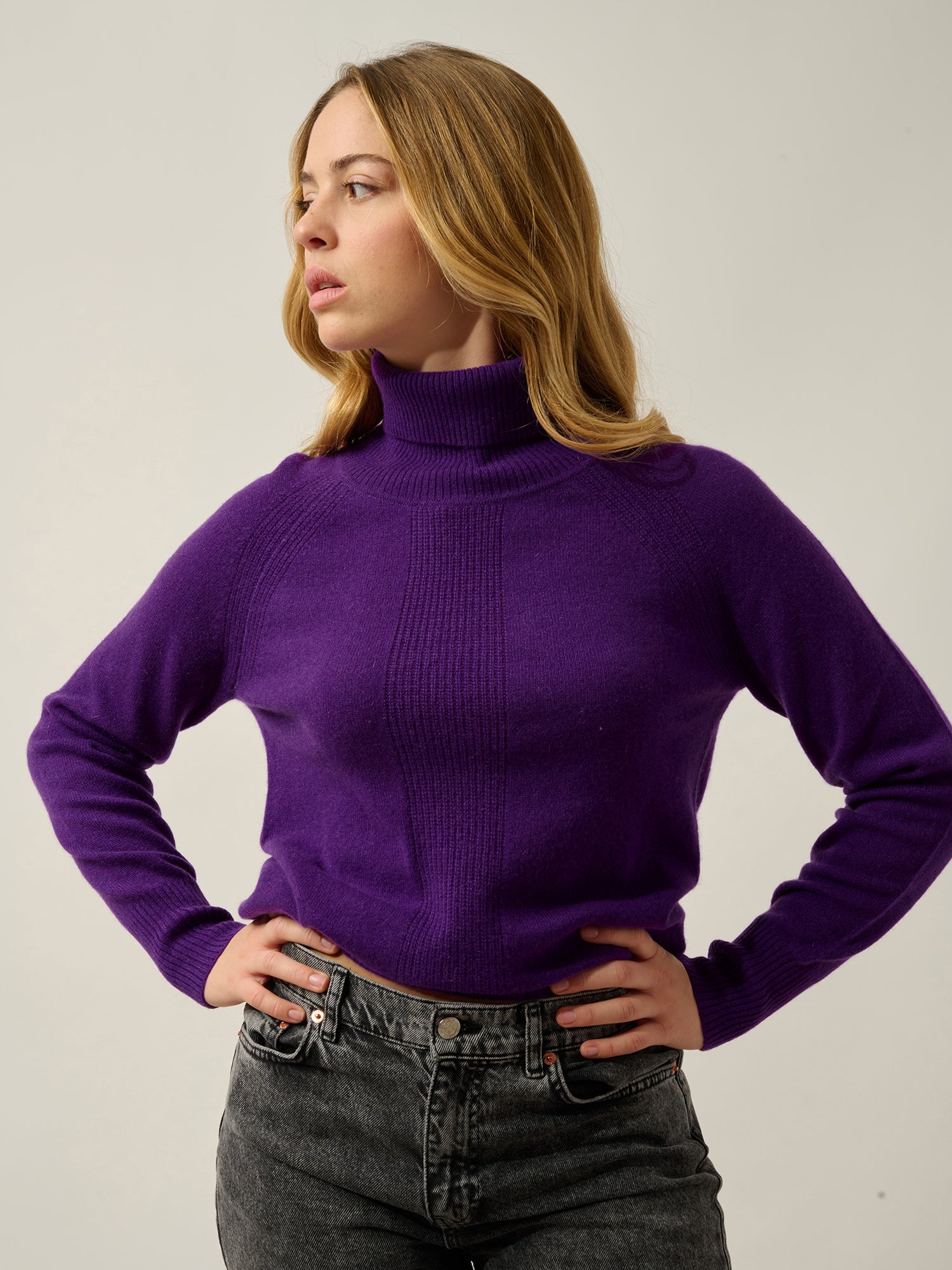 DOLCE pull col roulé violette 100% cachemire