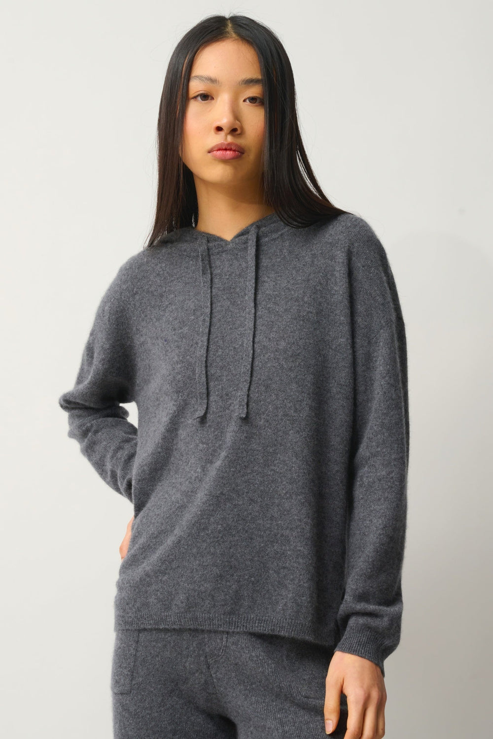DORTE Kapuzenpullover anthrazit meliert 100% Kaschmir