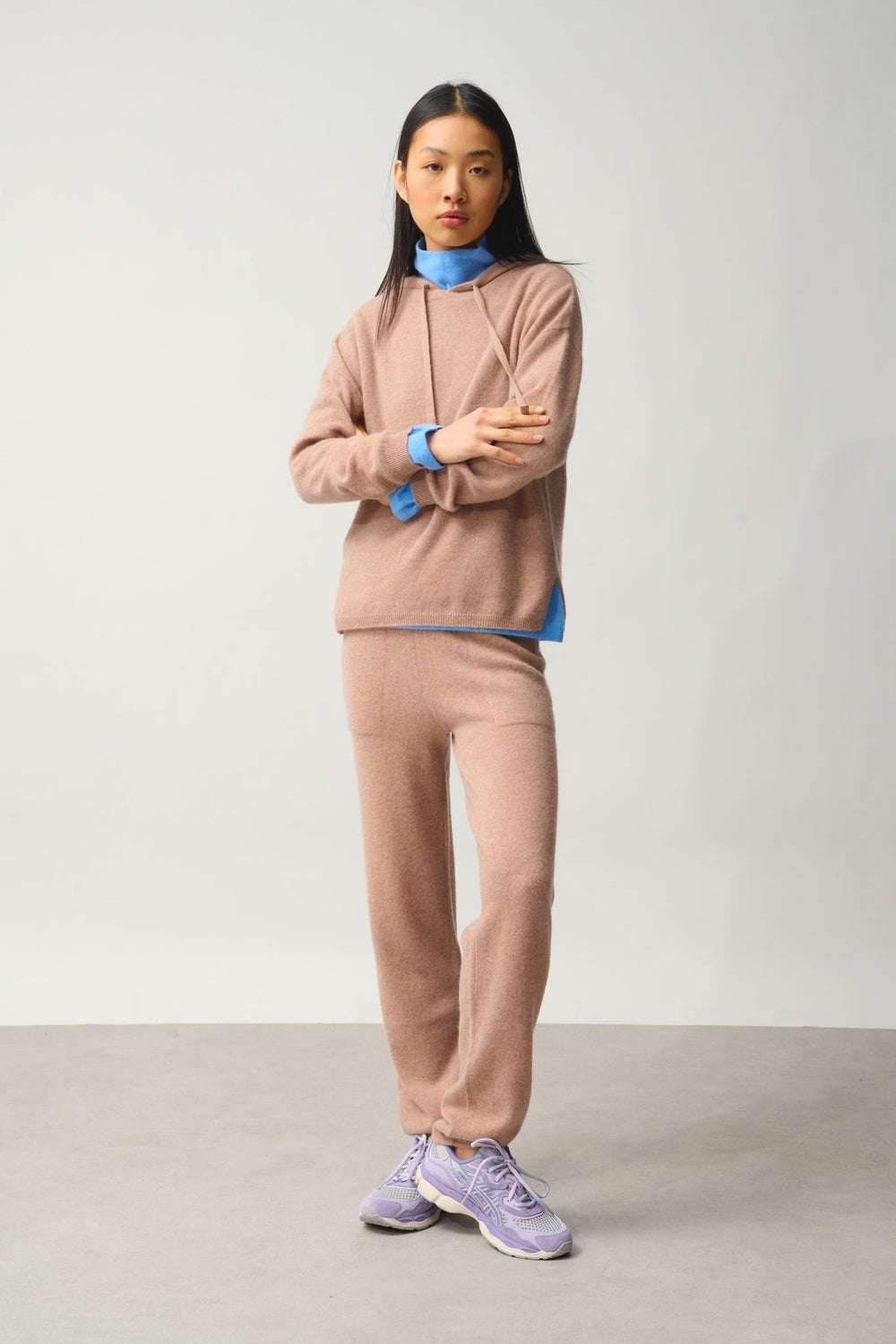 DORTE camel mottled hooded sweater 100% cashmere