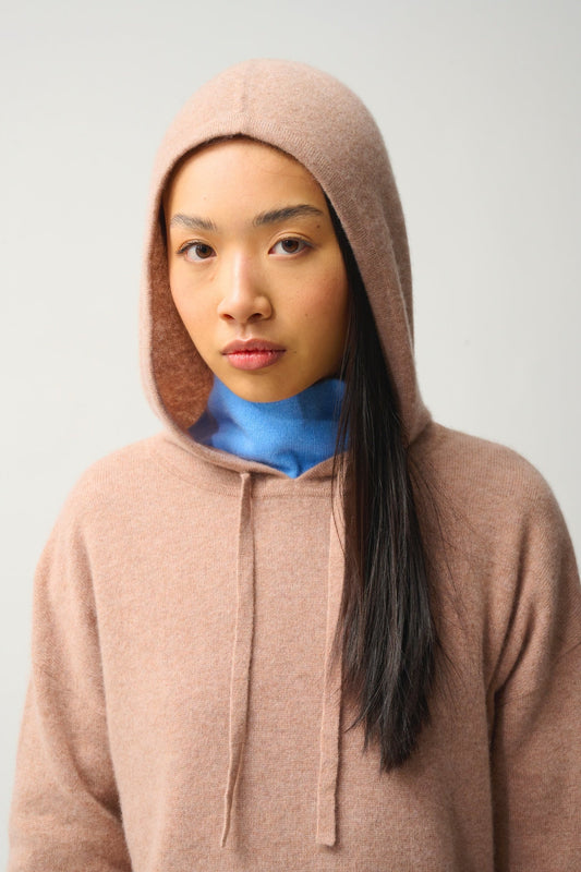 DORTE camel mottled hooded sweater 100% cashmere