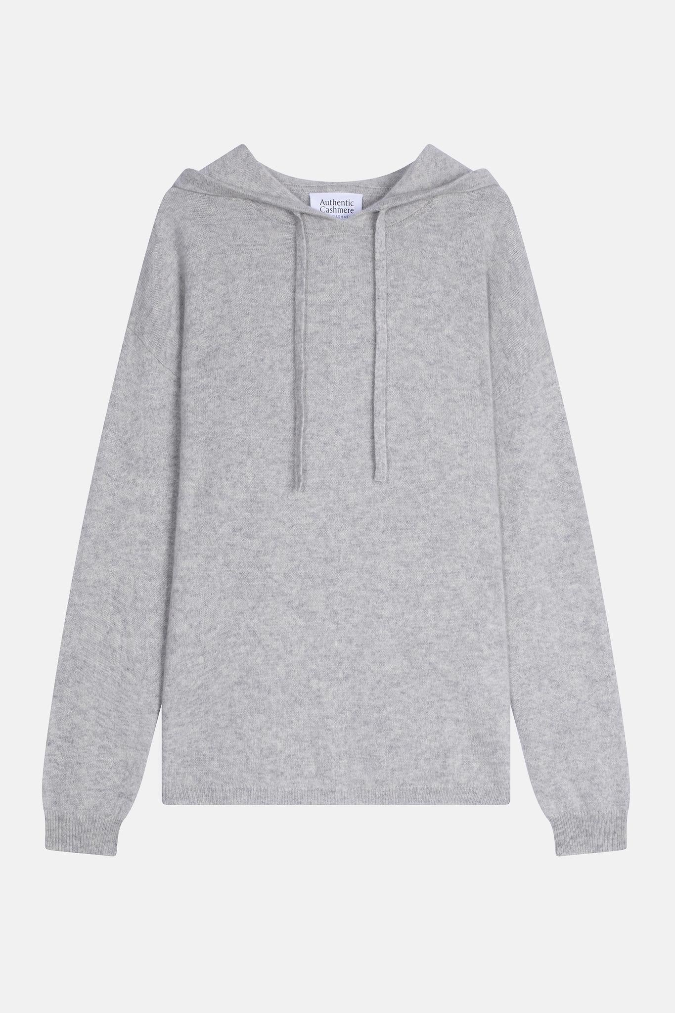 DORTE pull capuche gris clair chiné 100% cachemire