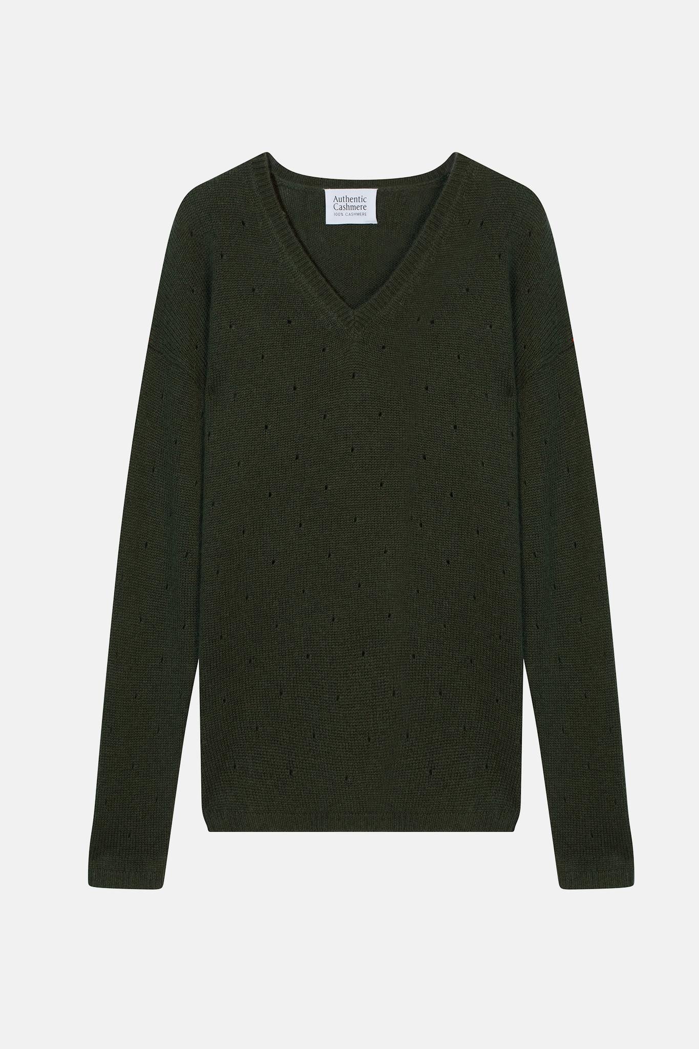 DOTY 4-thread khaki v-neck sweater 100% cashmere