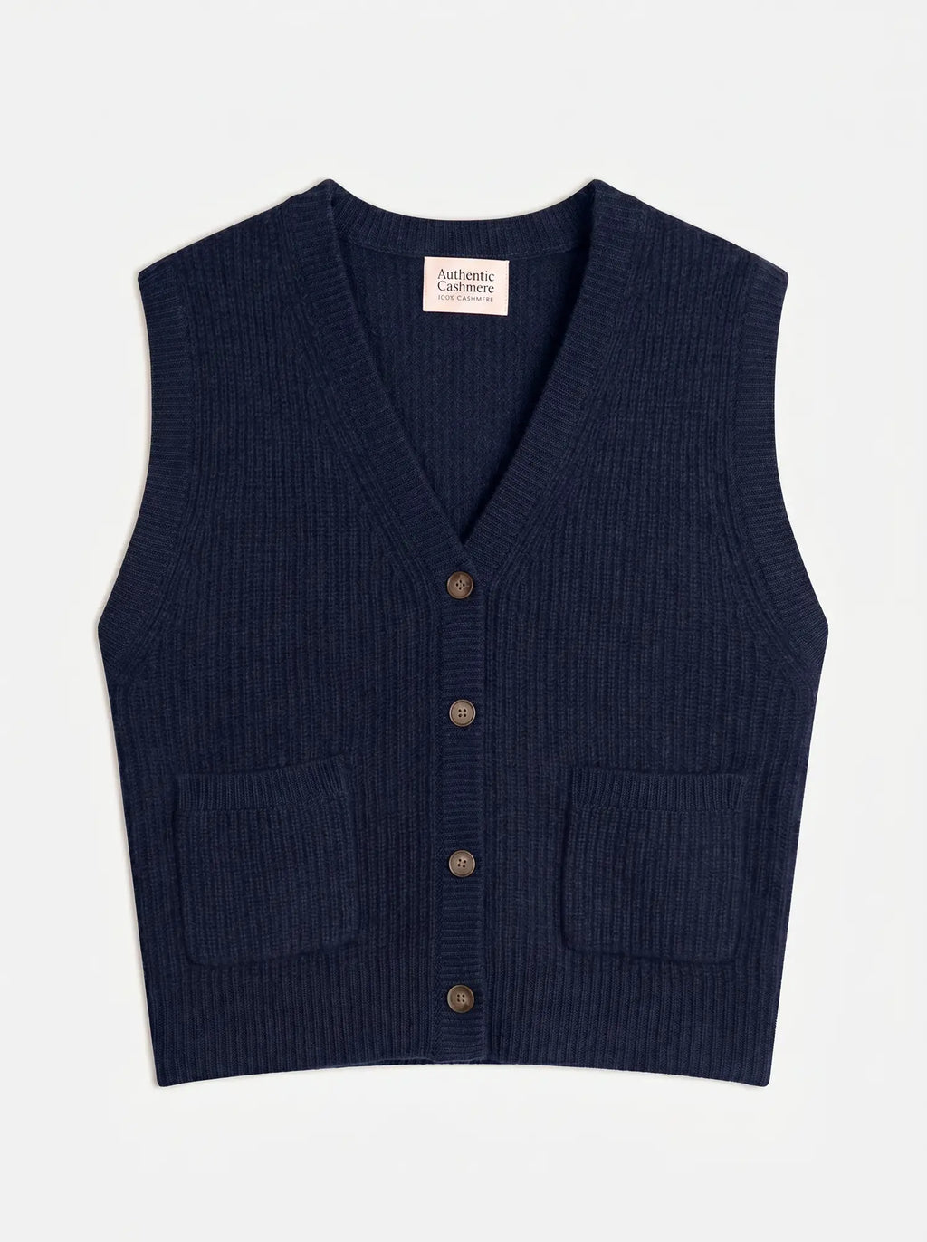 ROSAVIA Cardigan Col V sans Manches 4 Fils Bleu Marine