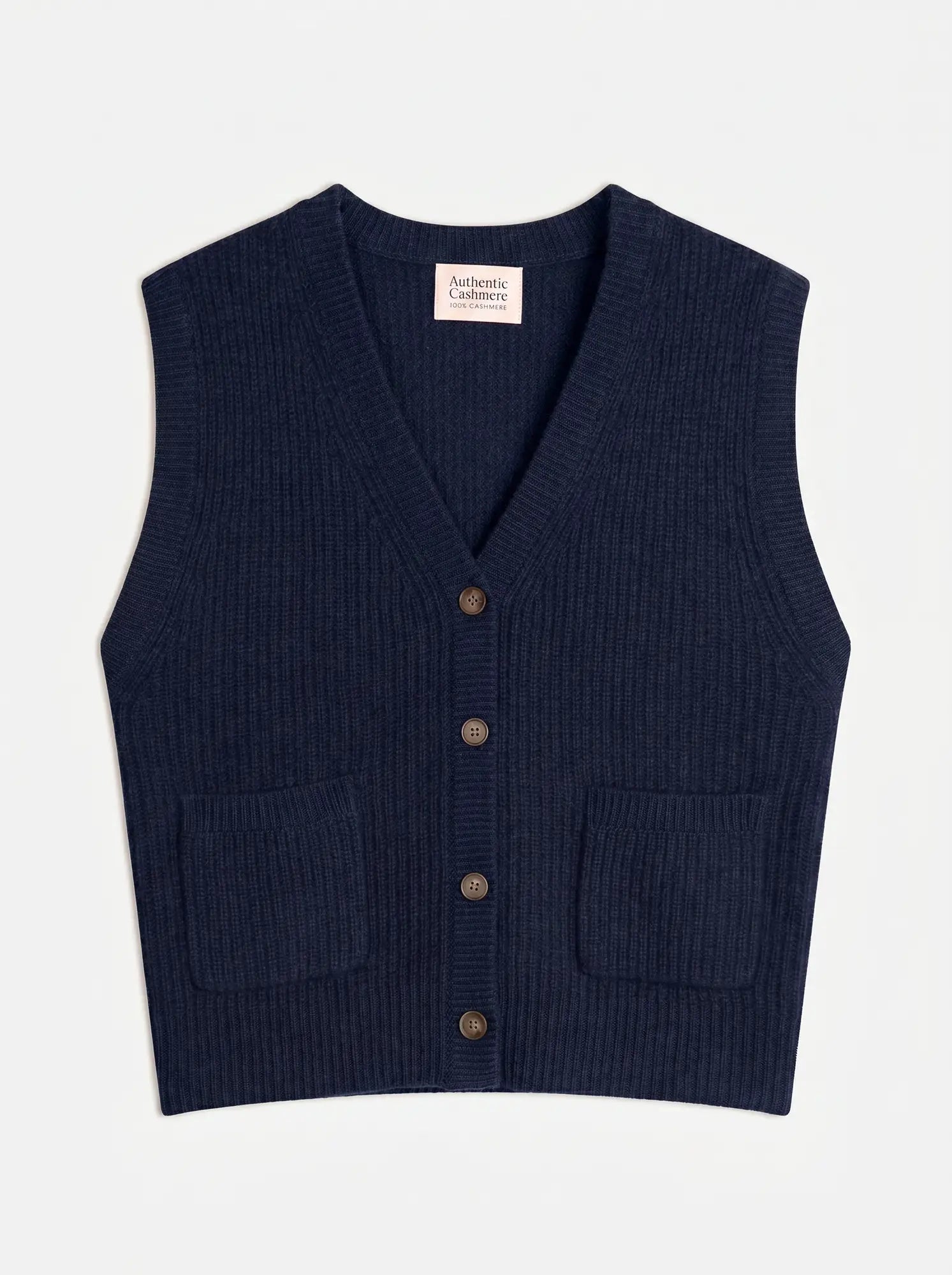 ROSAVIA Cardigan Col V sans Manches 4 Fils Bleu Marine