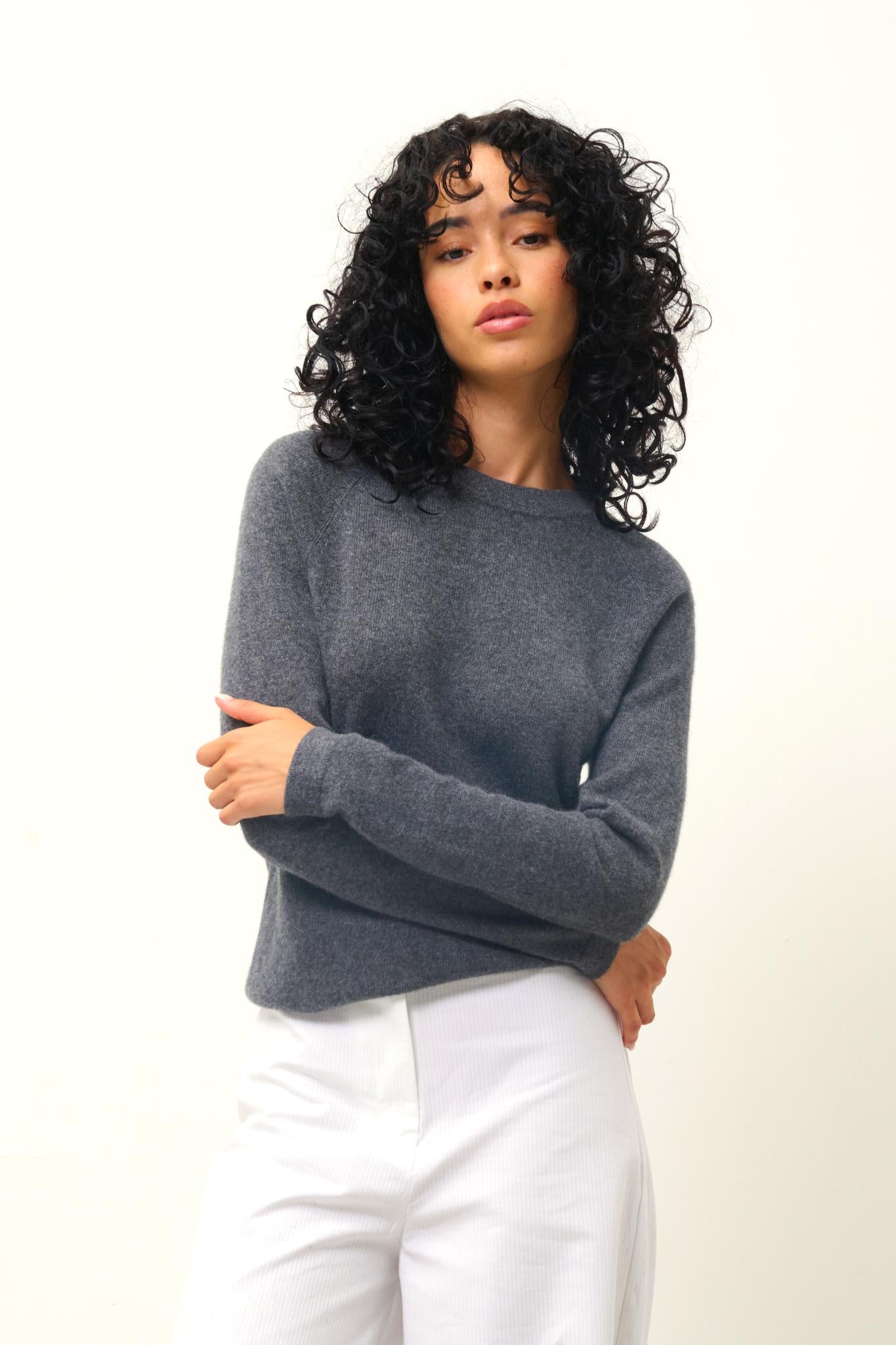 ECRIN round-neck sweater anthracite mottled 100% cashmere