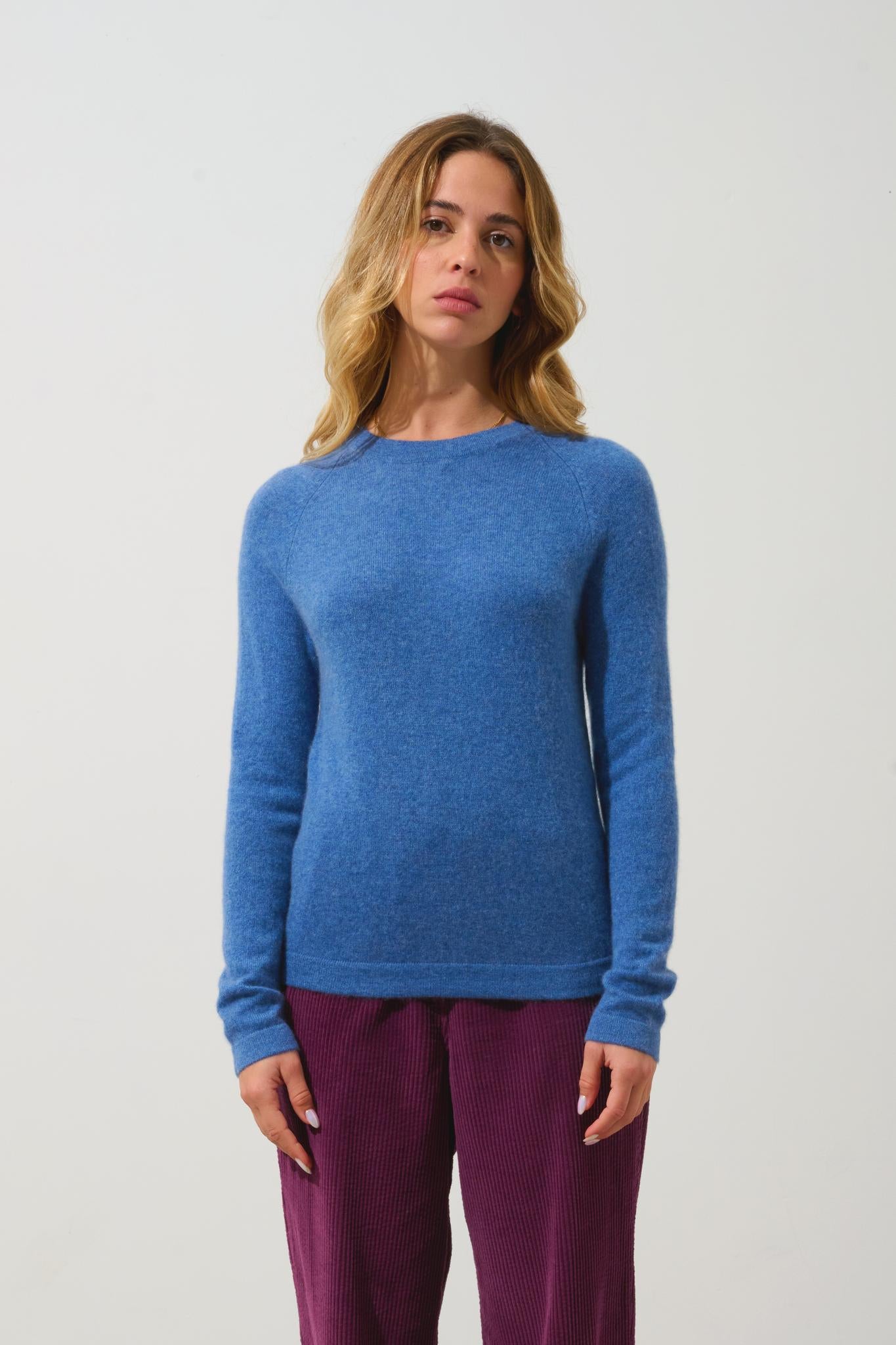 ECRIN pull col rond bleu denim 100% cachemire