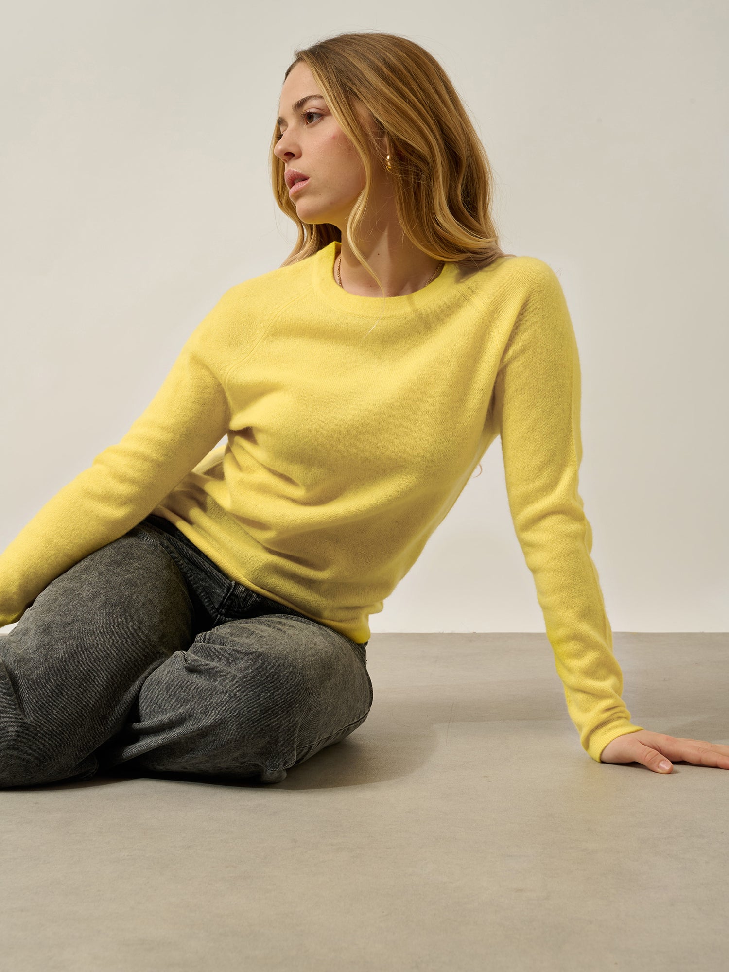 ECRIN pull col rond citron 100% cachemire