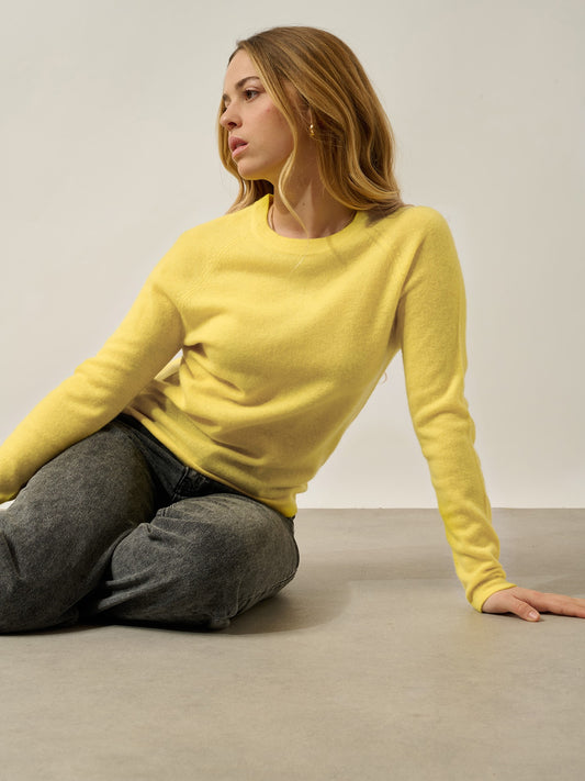 ecrin pull col rond citron 100% cachemire