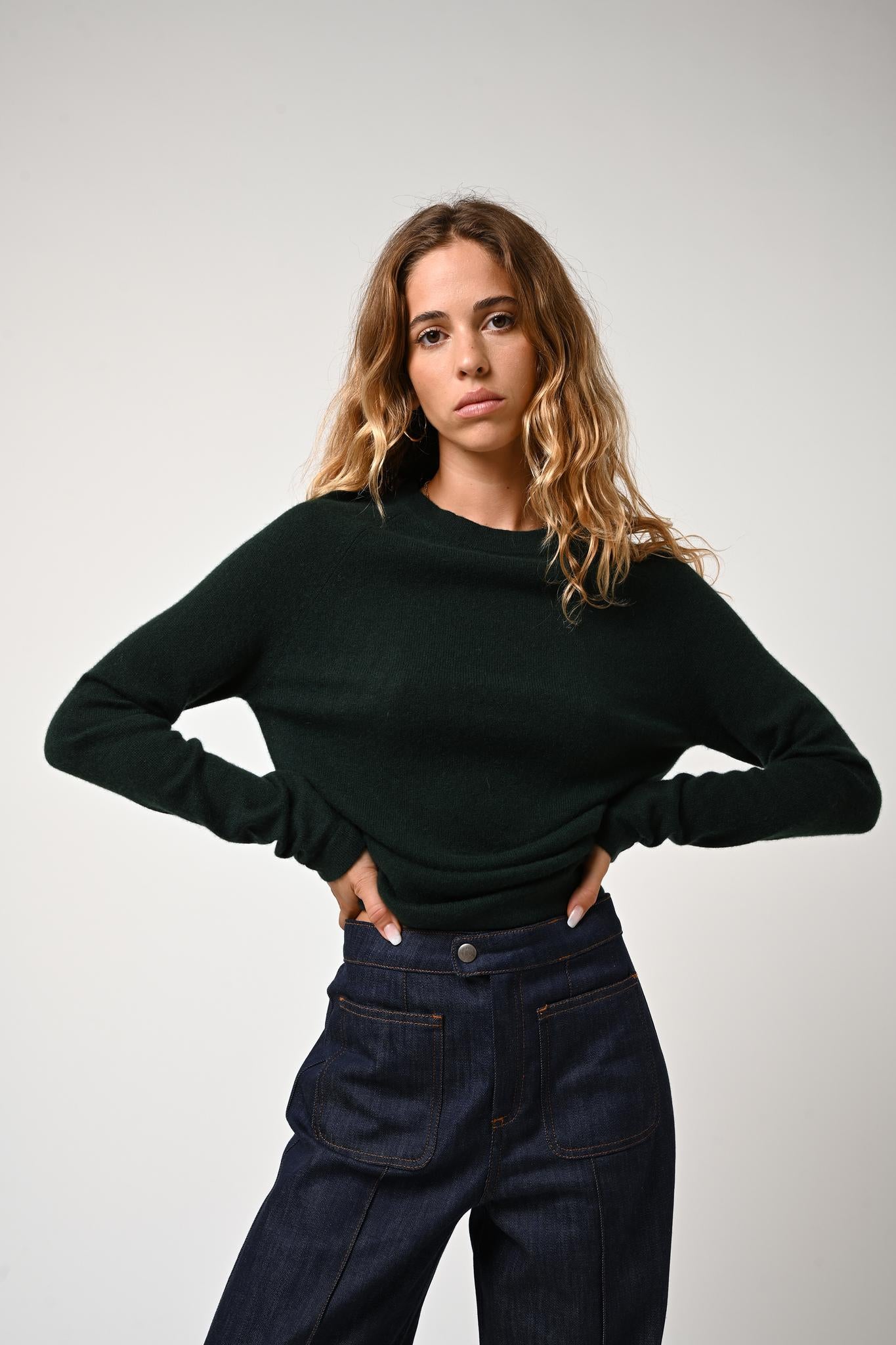 ECRIN pull col rond cyprès 100% cachemire