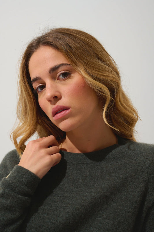 ECRIN khaki mottled round-neck sweater 100% cashmere