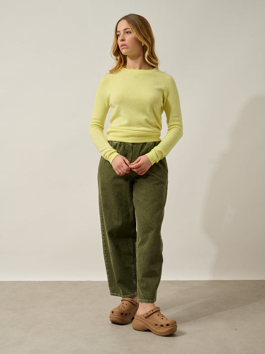 ecrin pull col rond limonade fluo 100% cachemire