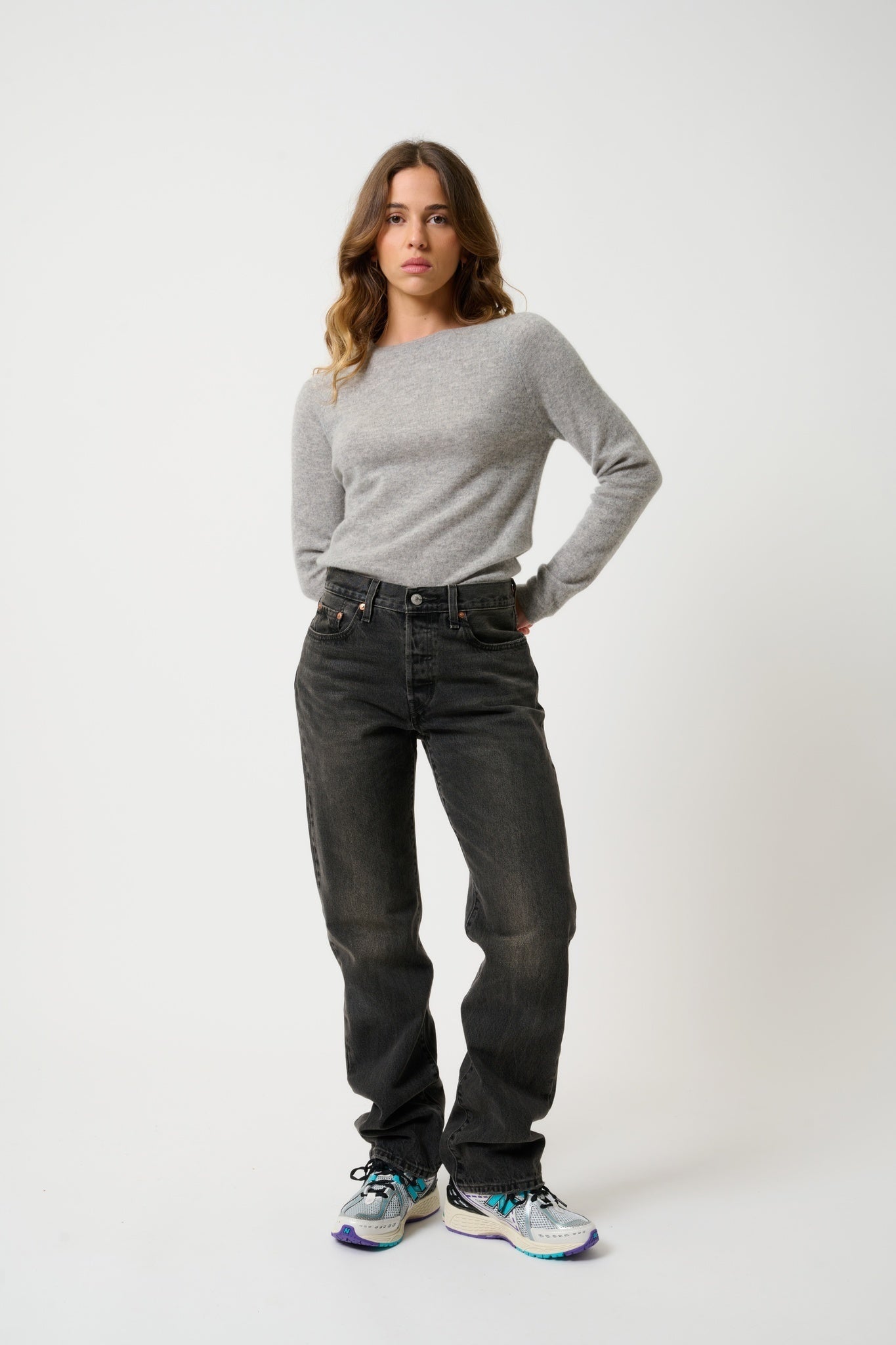 ECRIN Pullover mit Rundhalsausschnitt Wolke meliert 100% Kaschmir