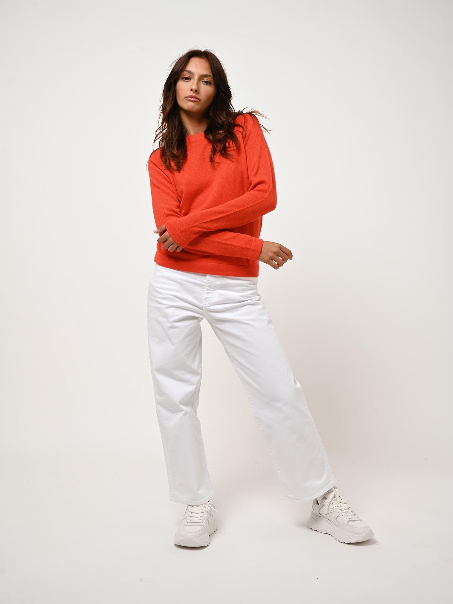 ECRIN orange round-neck sweater 100% cashmere