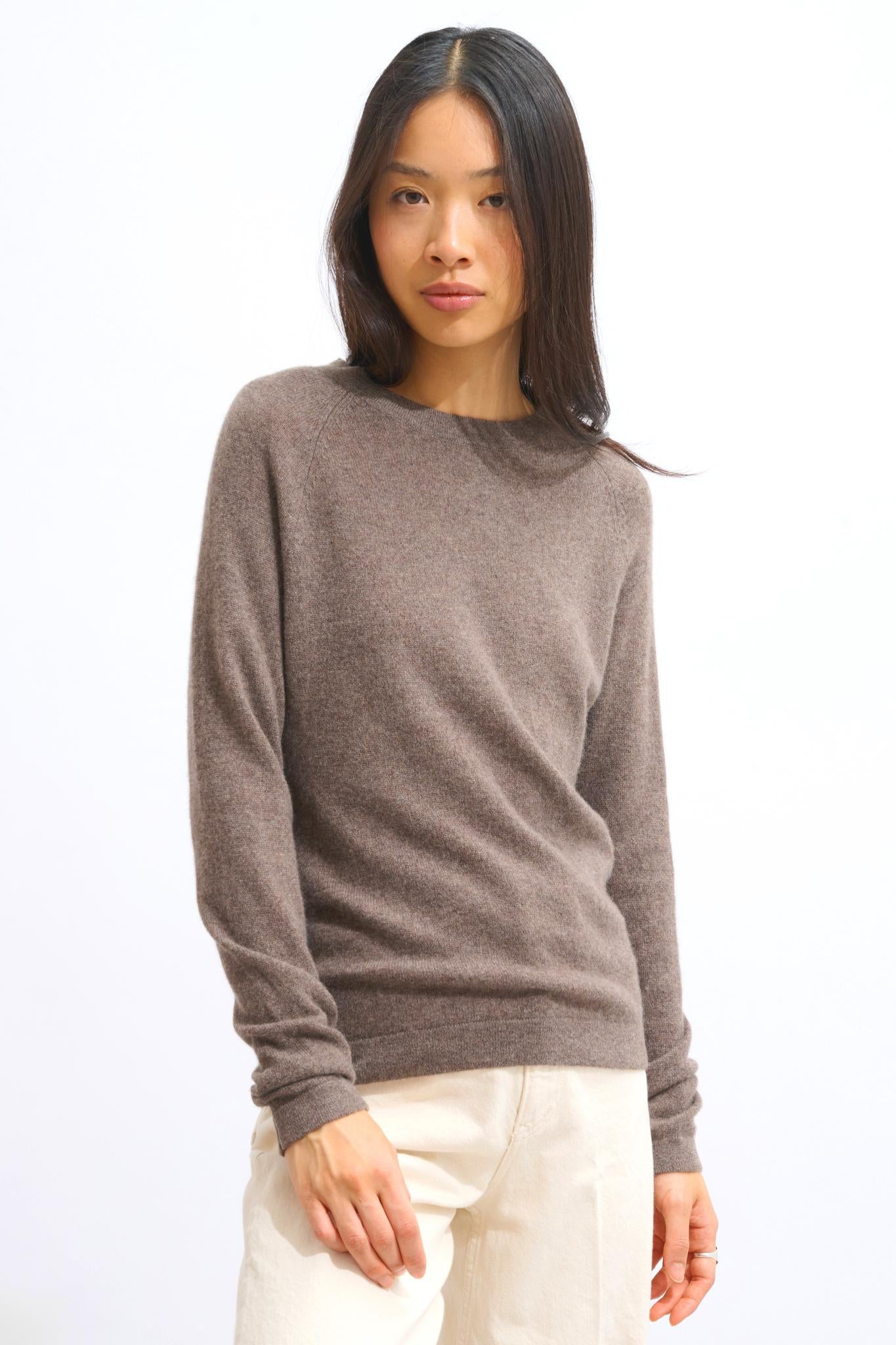 ECRIN Pullover mit Rundhalsausschnitt taupe meliert 100% Kaschmir