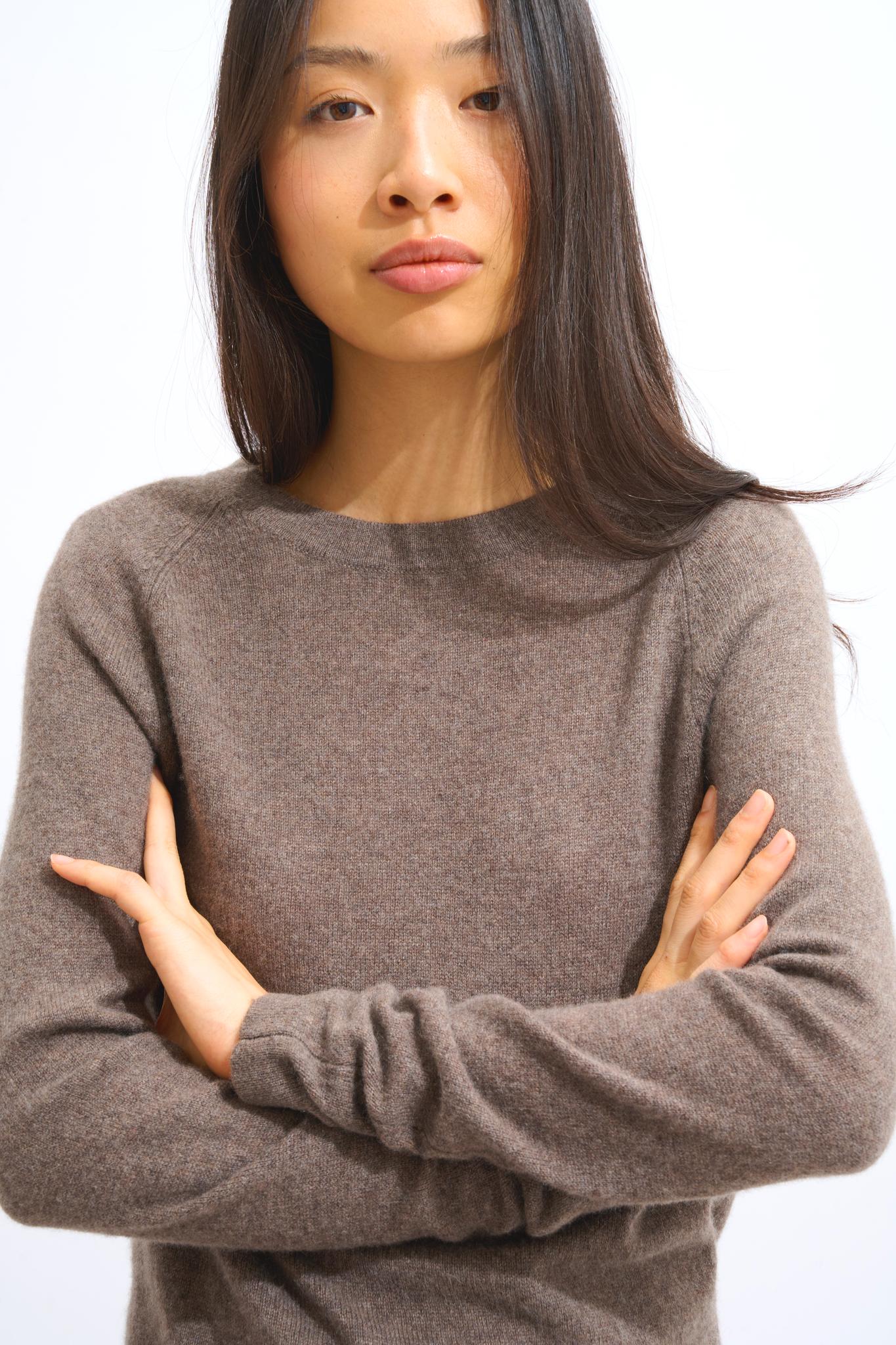 ECRIN Pullover mit Rundhalsausschnitt taupe meliert 100% Kaschmir