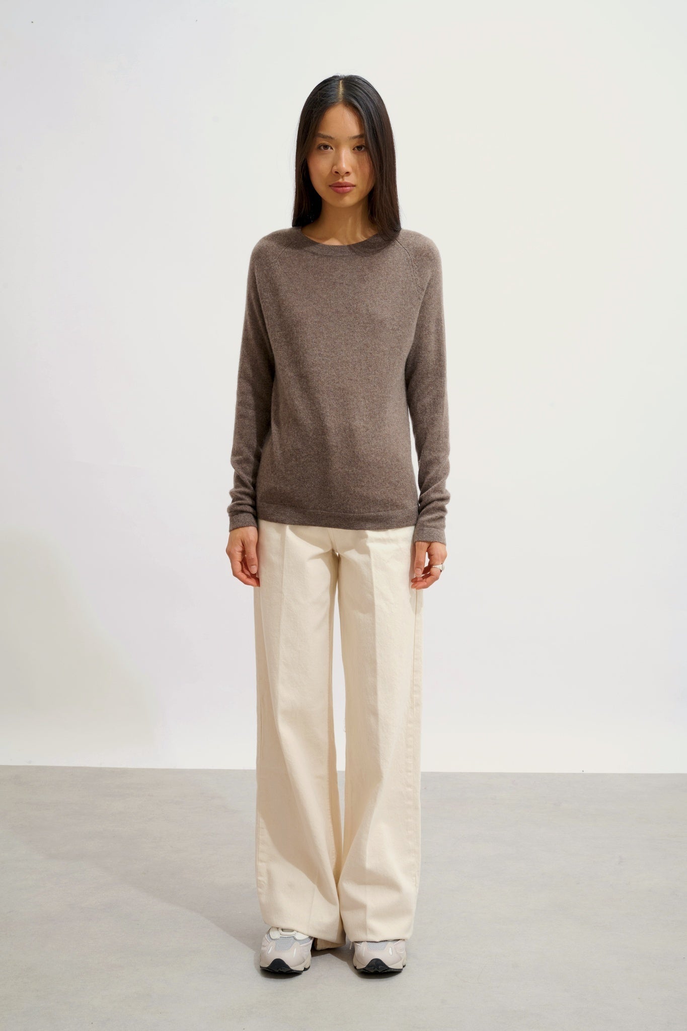 ECRIN taupe mottled round-neck sweater 100% cashmere