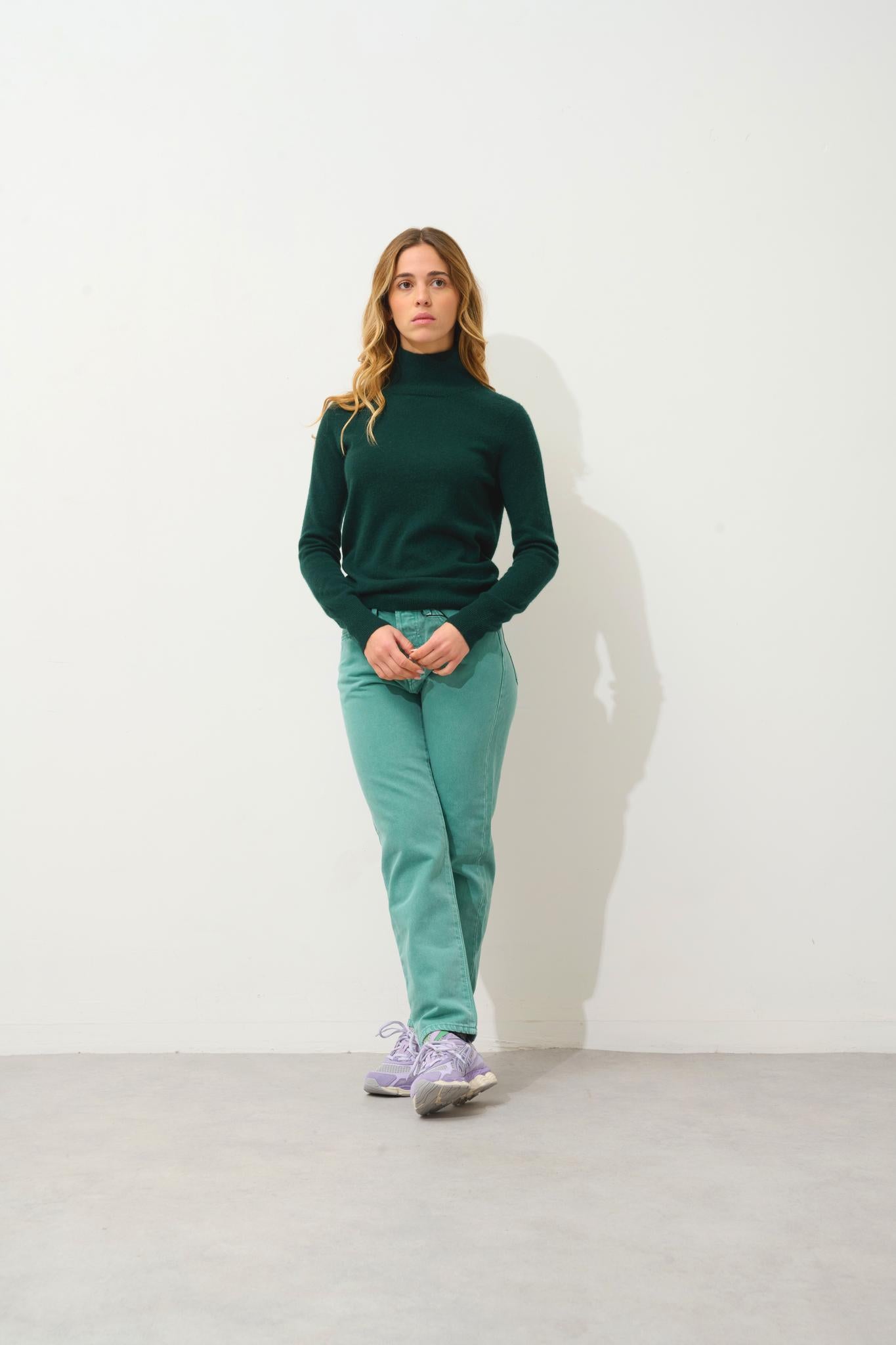 EILEEN pull col roulé cyprès 100% cachemire