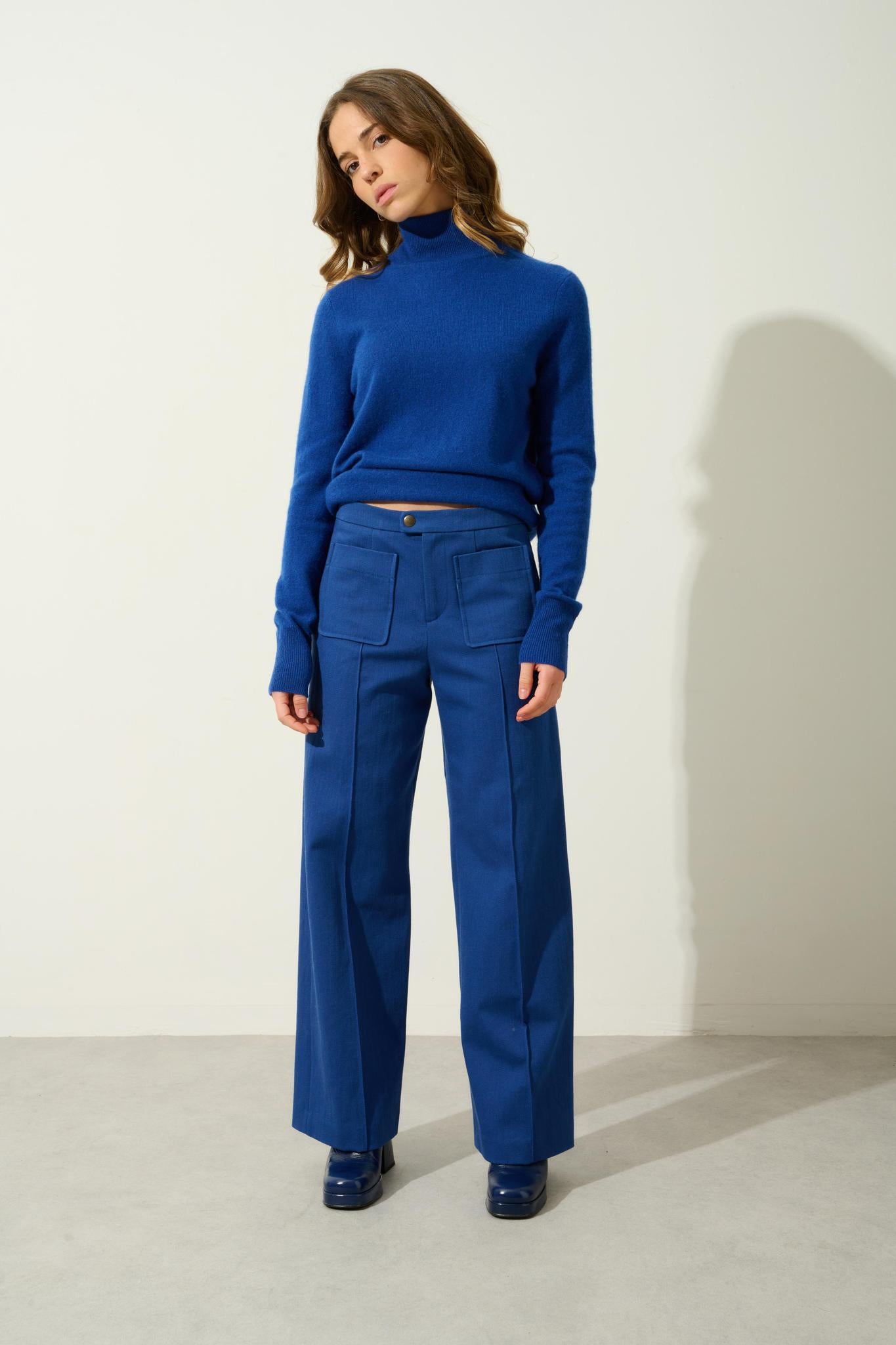 EILEEN ultramarine turtleneck sweater 100% cashmere
