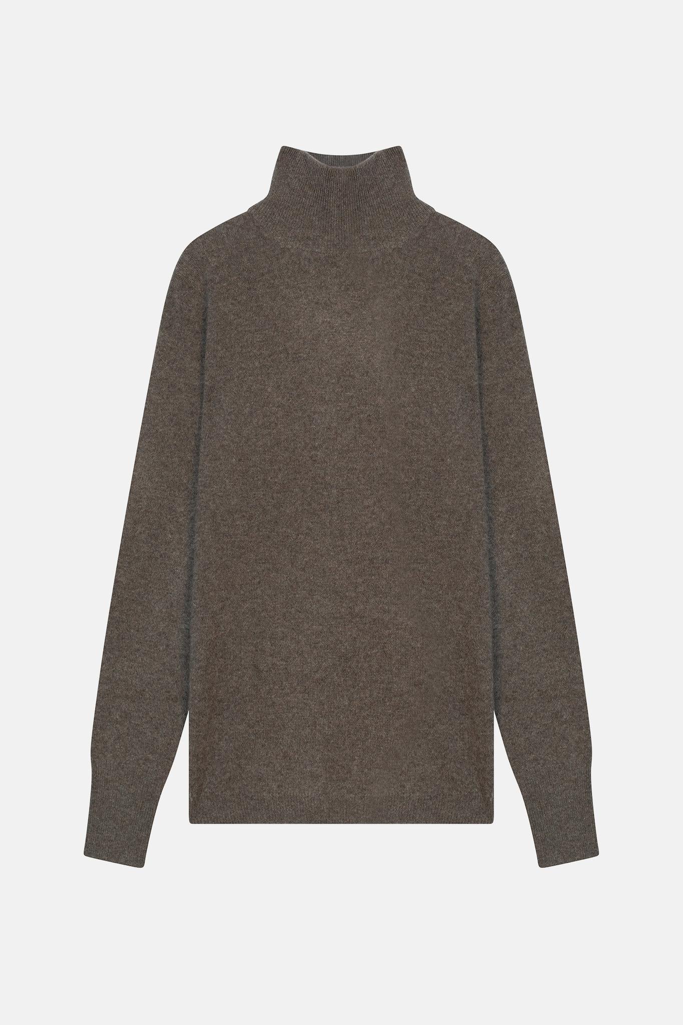 EILEEN pull col roulé taupe chiné 100% cachemire