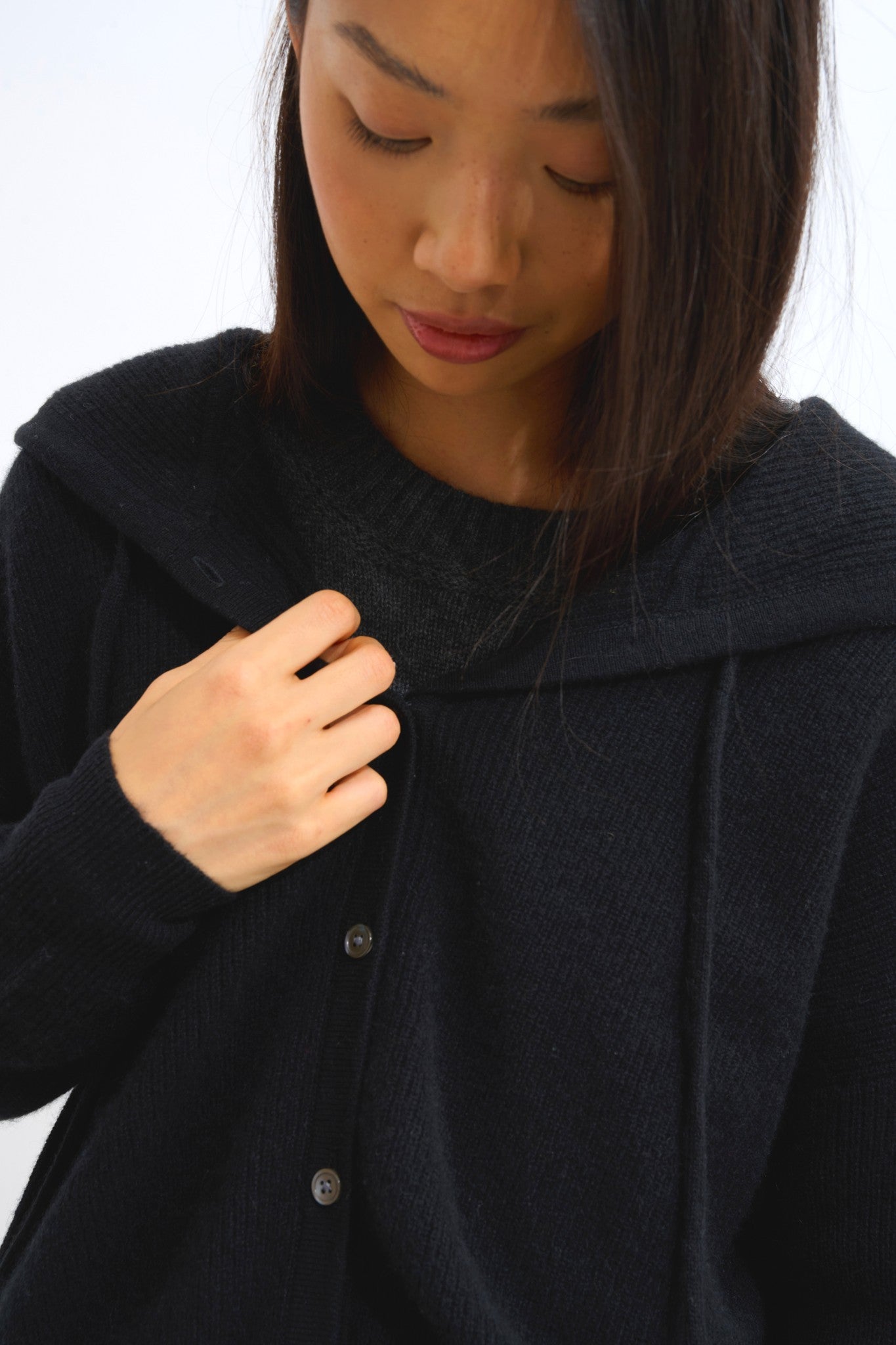 elara cardigan capuche noir 100% cachemire