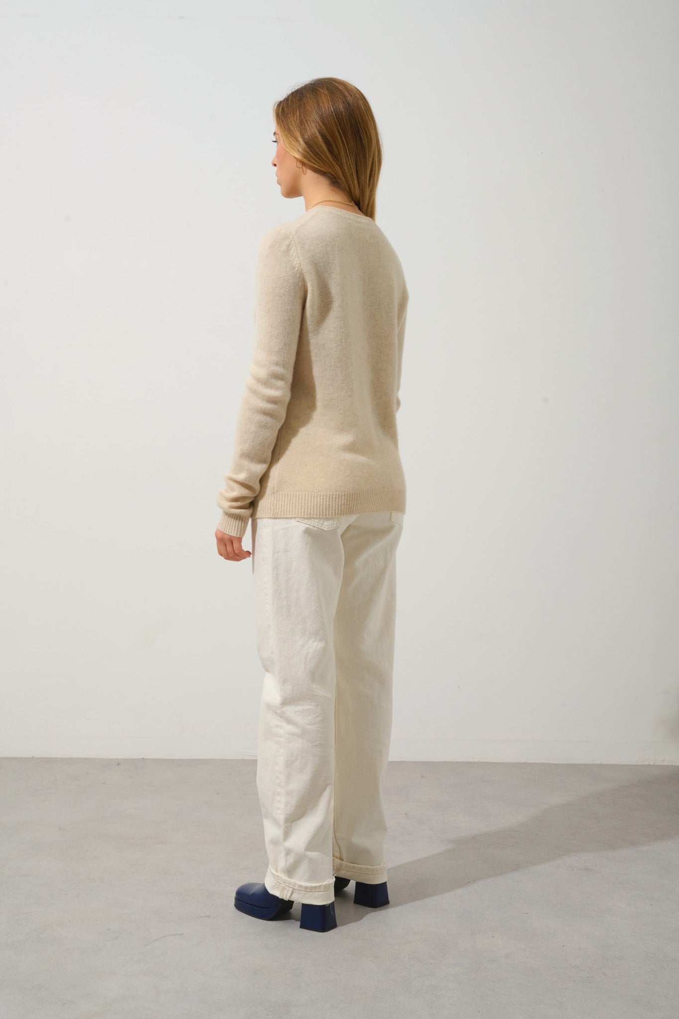 elise cardigan col rond 4 fils avoine 100% cachemire