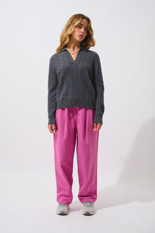 elysandra pull col polo ouvert 4 fils anthracite chiné 100% cachemire