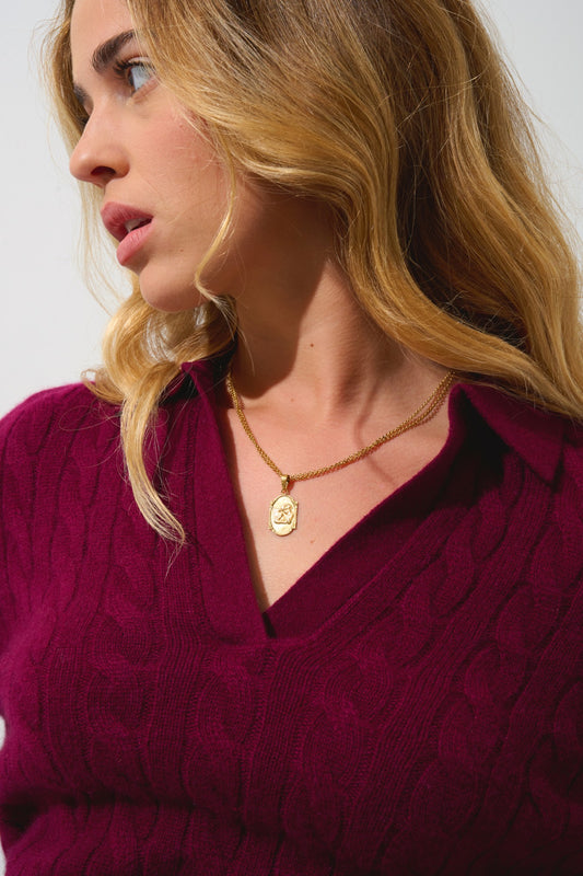 elysandra pull col polo ouvert 4 fils bordeaux 100% cachemire