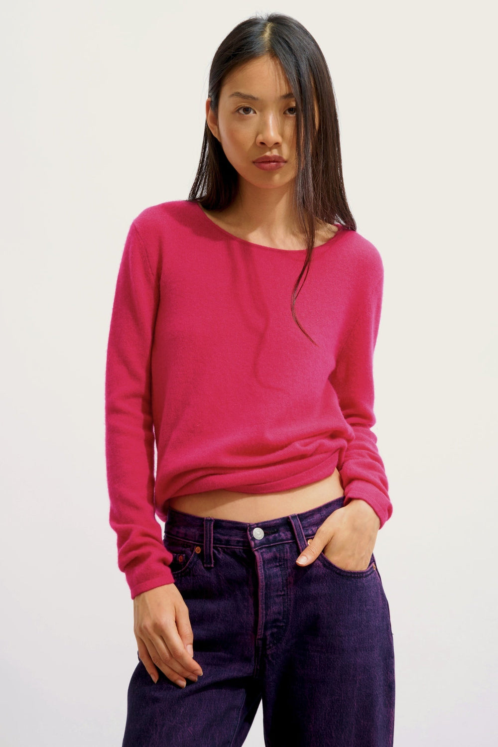 EPÉNA Pullover mit Rundhalsausschnitt fuchsia 100% Kaschmir