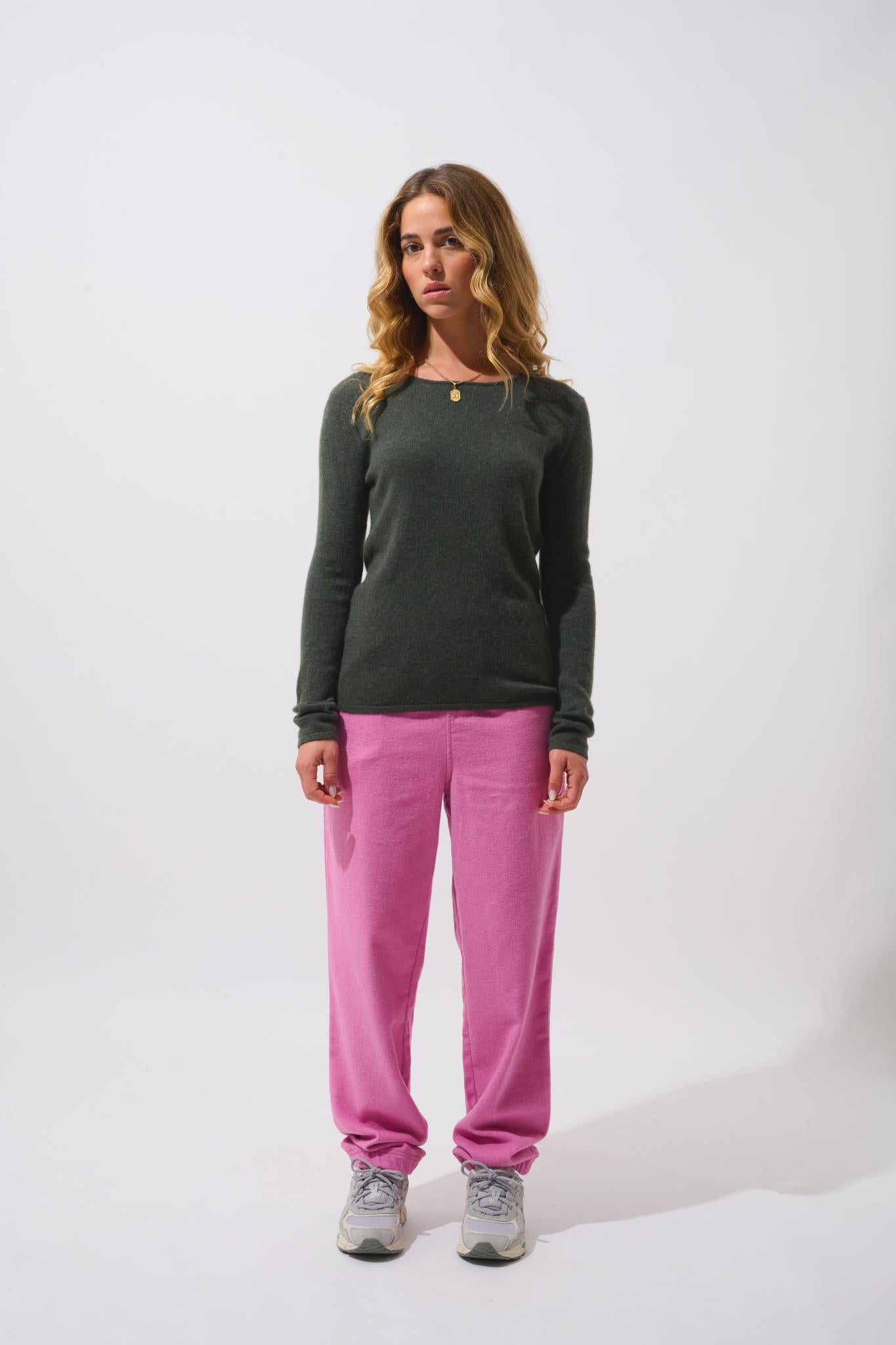 EPÉNA khaki mottled round-neck sweater 100% cashmere