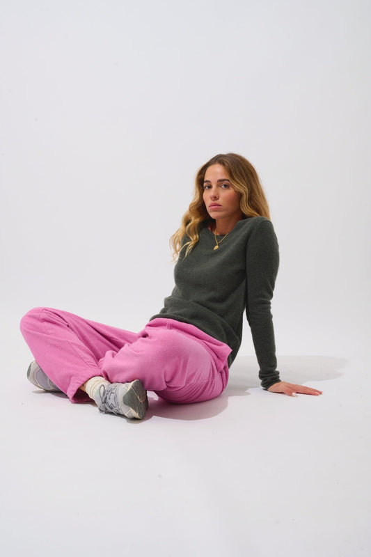 EPÉNA khaki mottled round-neck sweater 100% cashmere