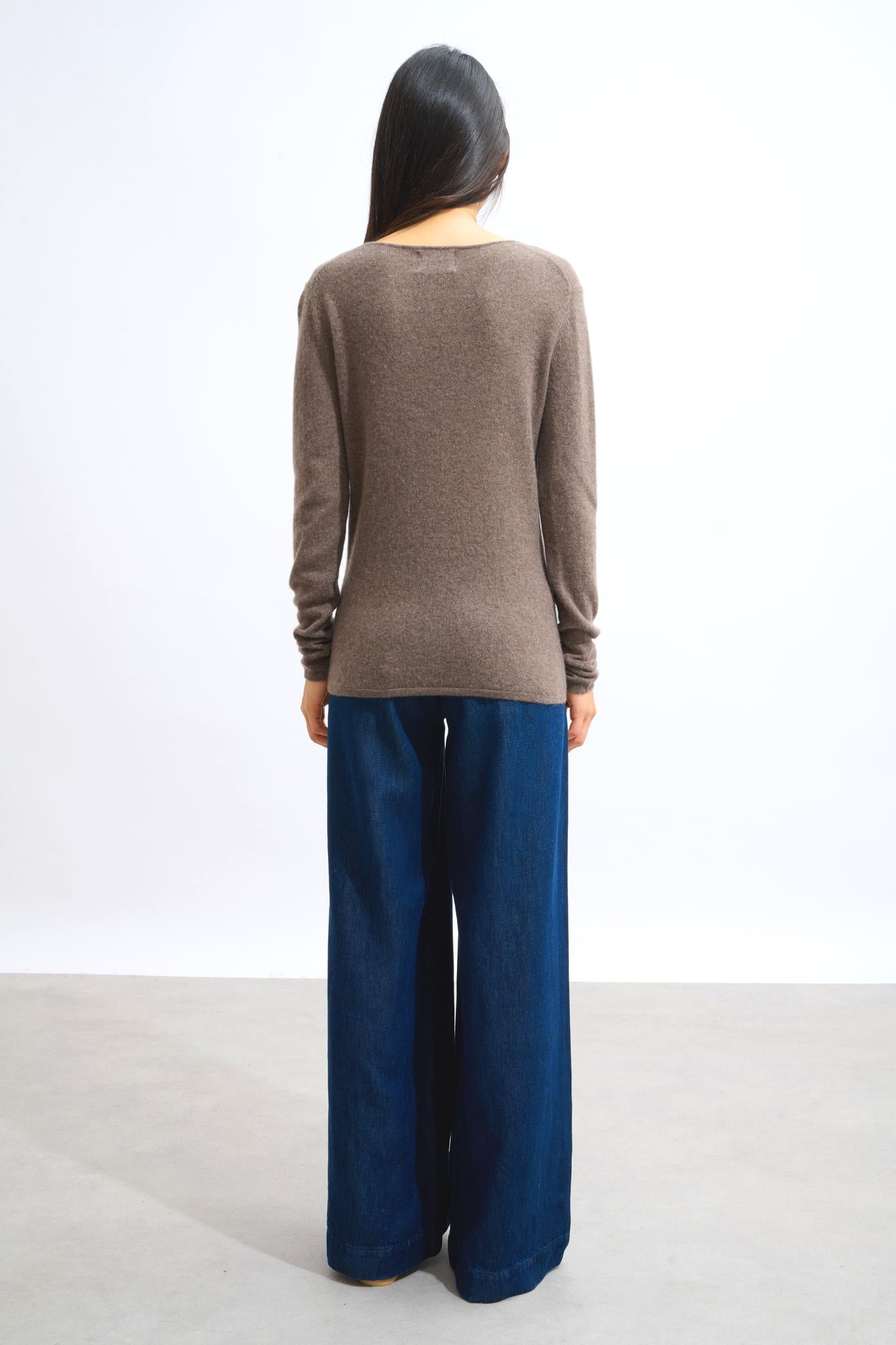 EPÉNA taupe mottled round-neck sweater 100% cashmere