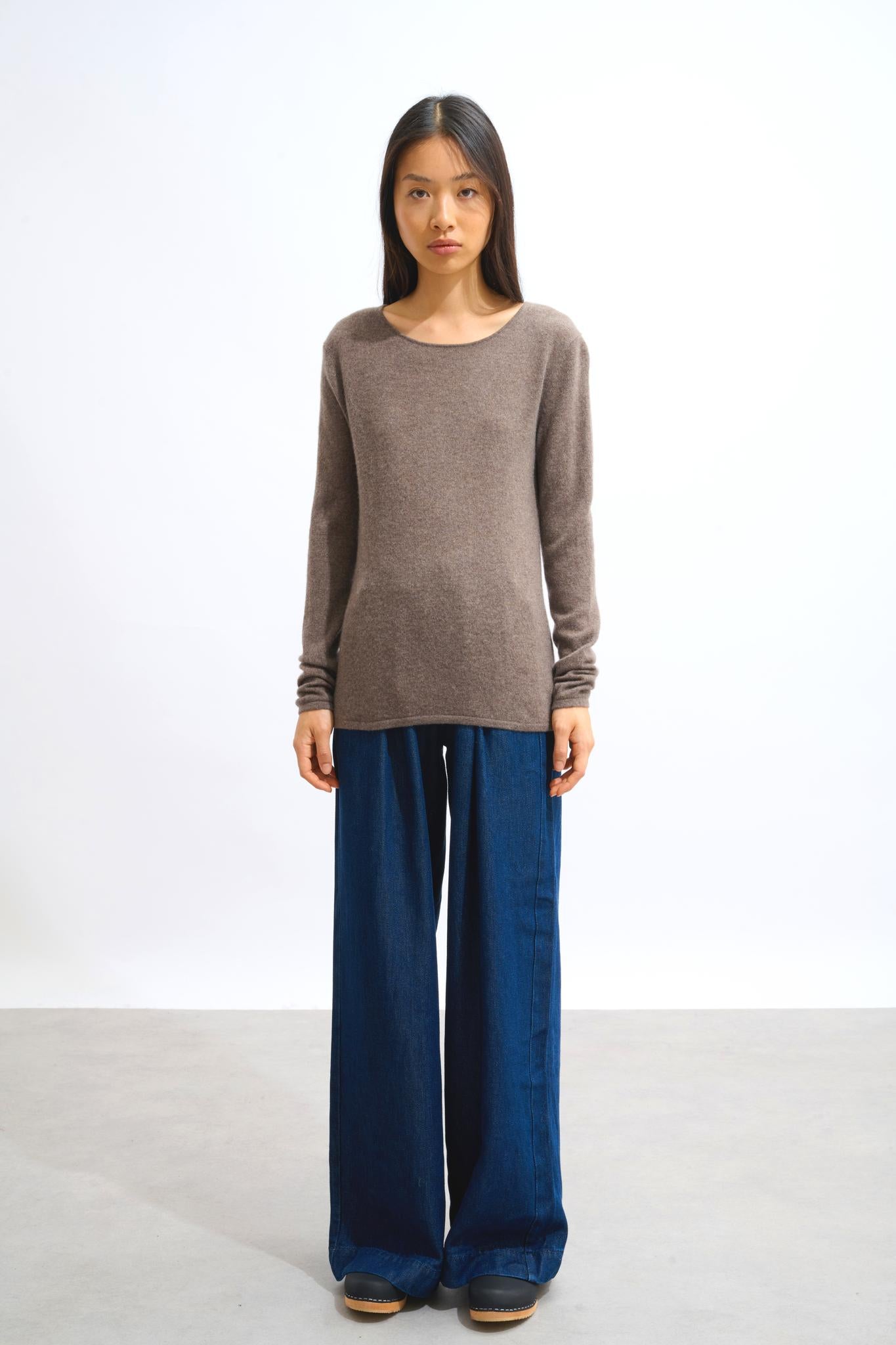 EPÉNA taupe mottled round-neck sweater 100% cashmere