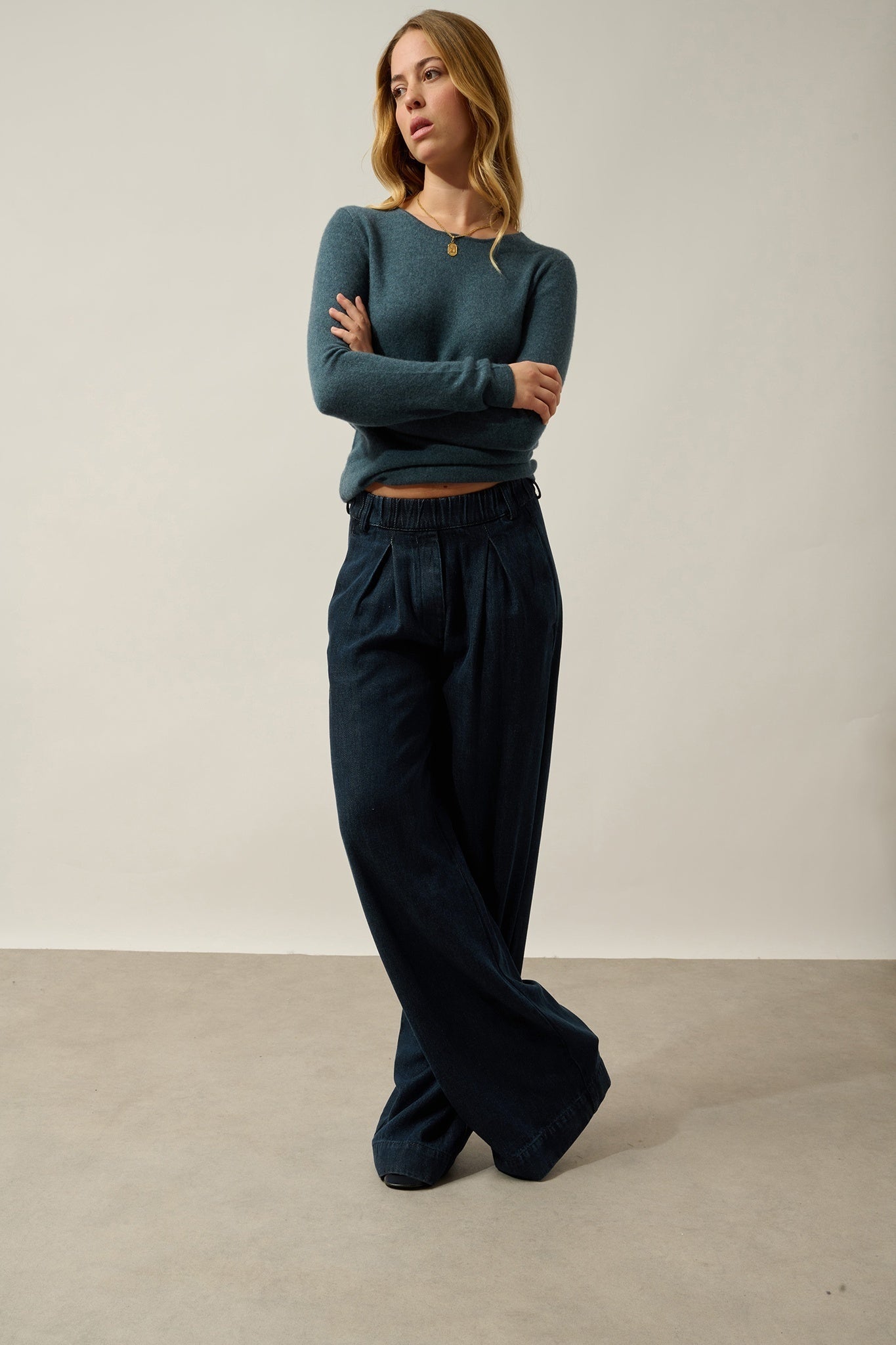 EPÉNA Pullover mit Rundhalsausschnitt duckgrün meliert 100% Kaschmir