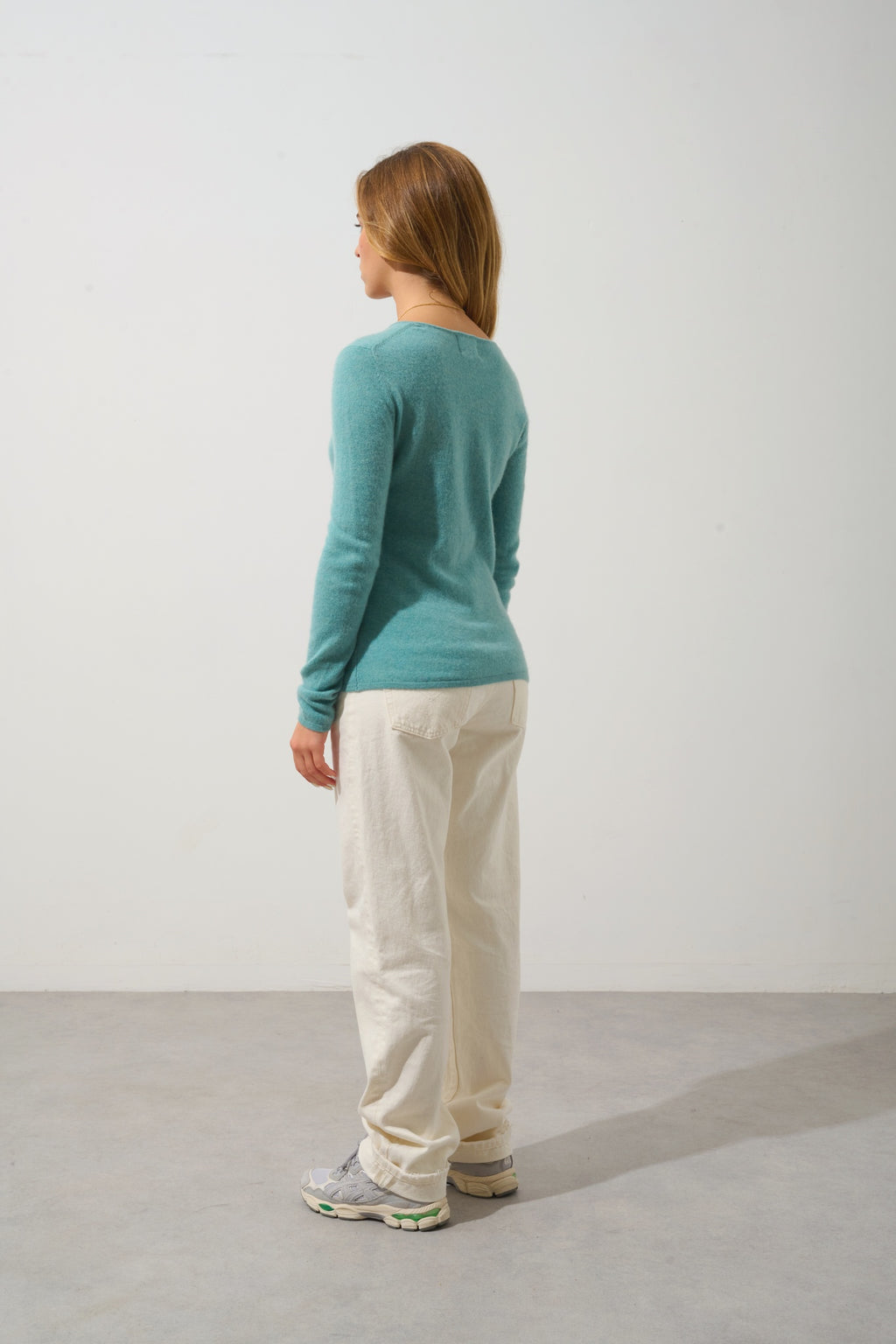 EPÉNA pull col rond vert chiné 100% cachemire