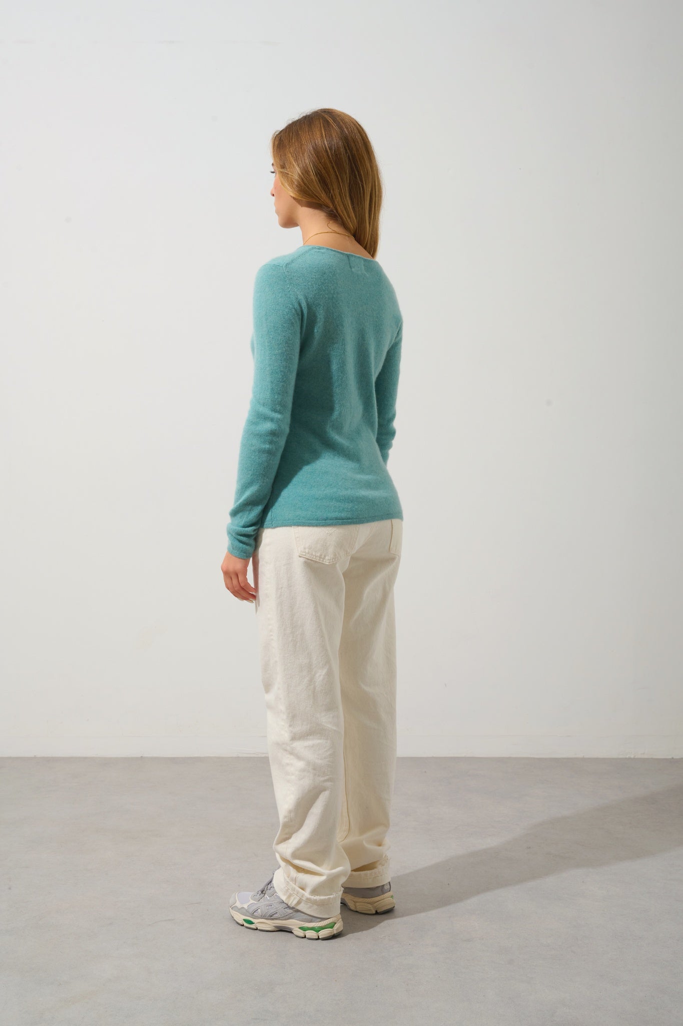 EPÉNA pull col rond vert chiné 100% cachemire