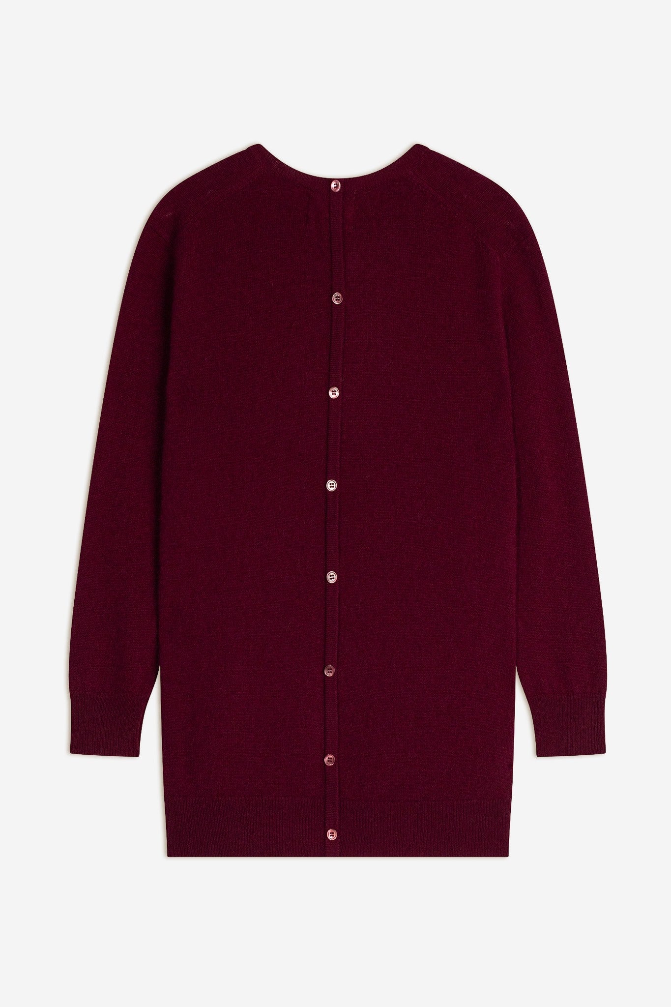 estaris pull col rond boutonné dos bordeaux 100% cachemire