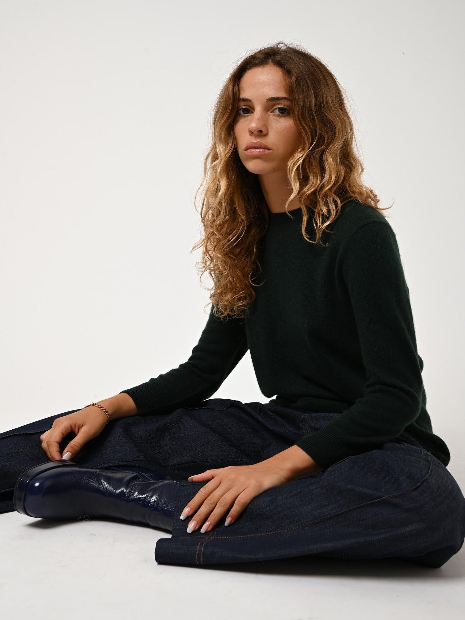 ESTARIS round-neck button-down sweater cypress 100% cashmere