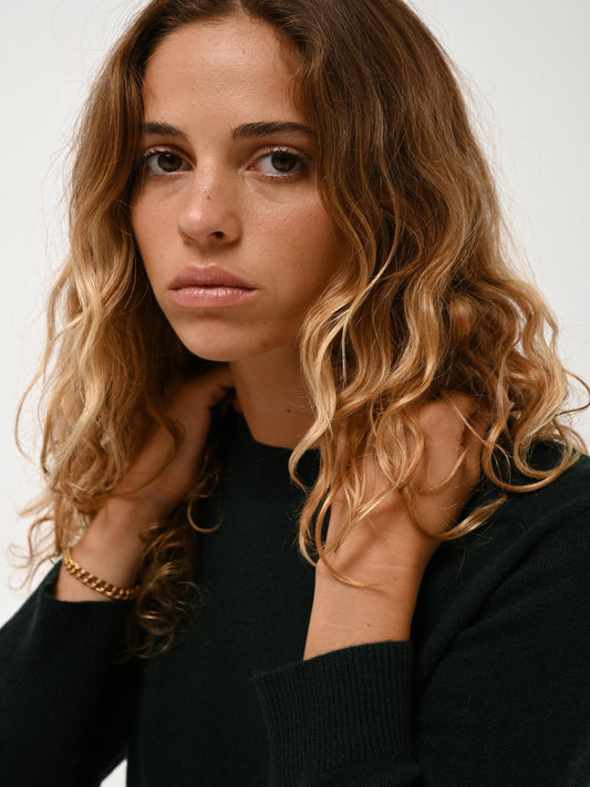 ESTARIS round-neck button-down sweater cypress 100% cashmere