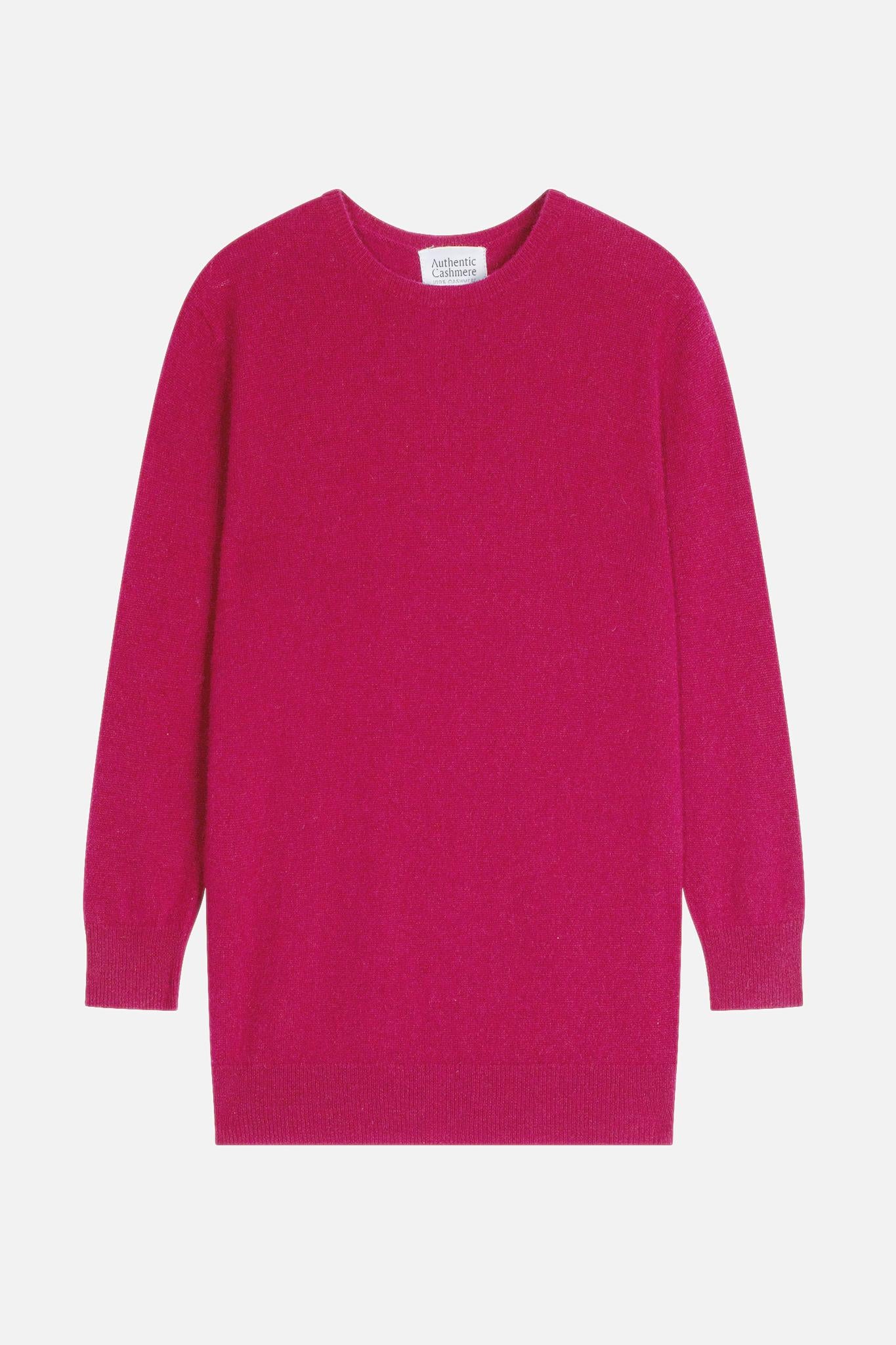 ESTARIS Rundhalspullover mit geknöpfter Rückseite fuchsia 100% Kaschmir