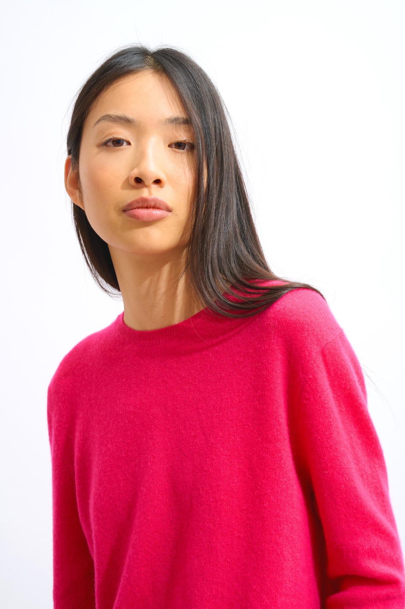 ESTARIS Rundhalspullover mit geknöpfter Rückseite fuchsia 100% Kaschmir