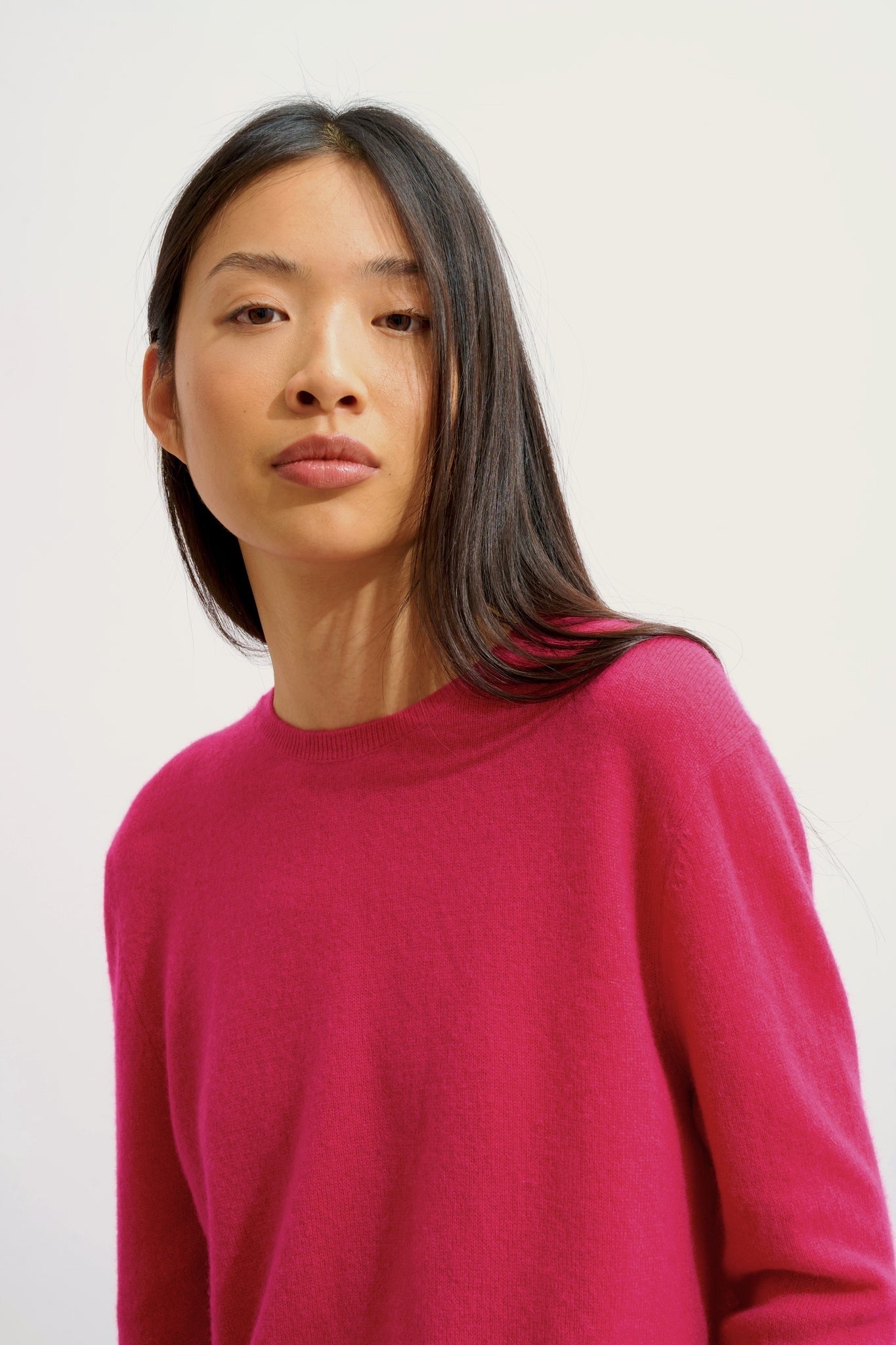ESTARIS Rundhalspullover mit geknöpfter Rückseite fuchsia 100% Kaschmir