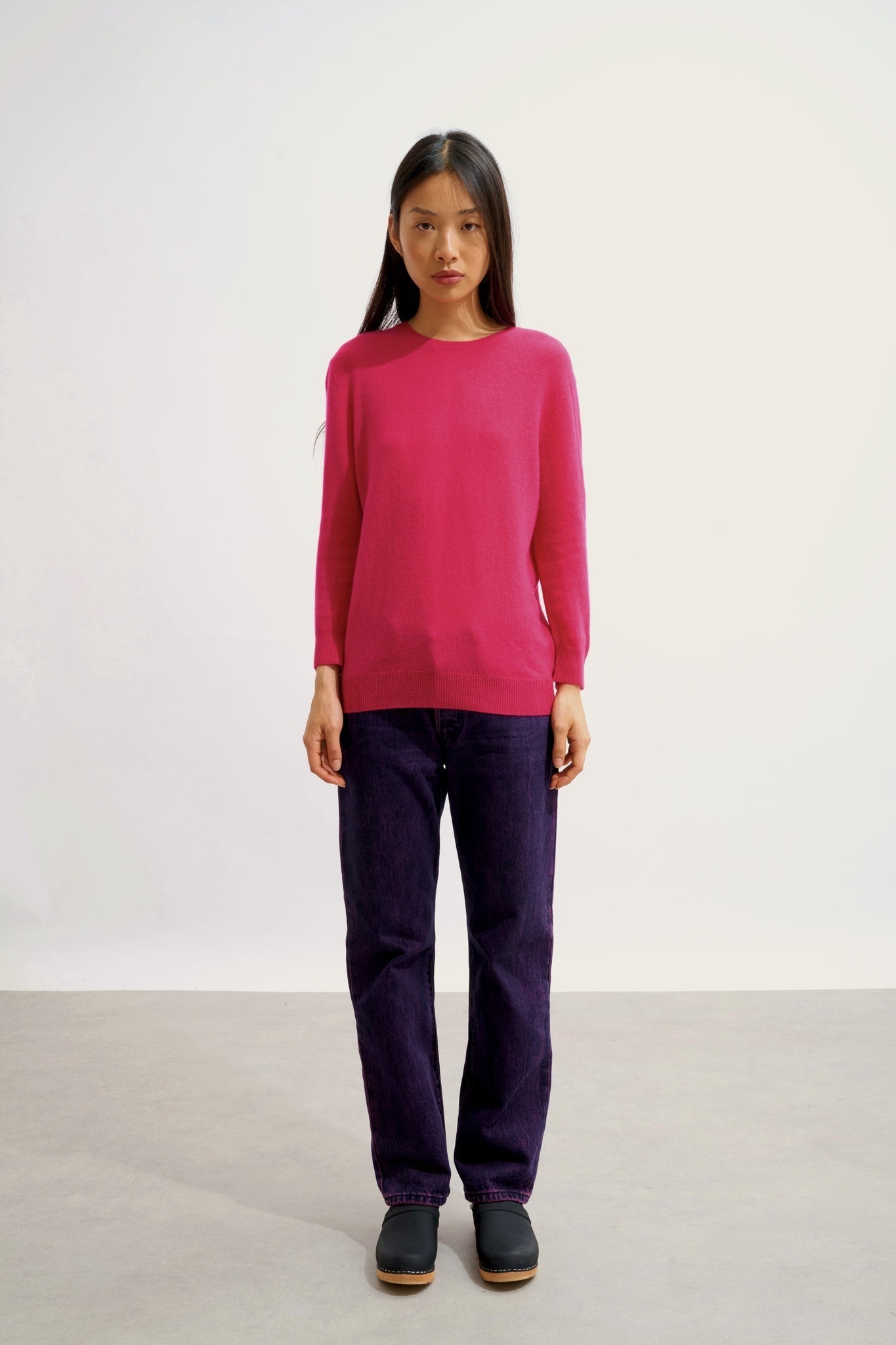 ESTARIS Rundhalspullover mit geknöpfter Rückseite fuchsia 100% Kaschmir